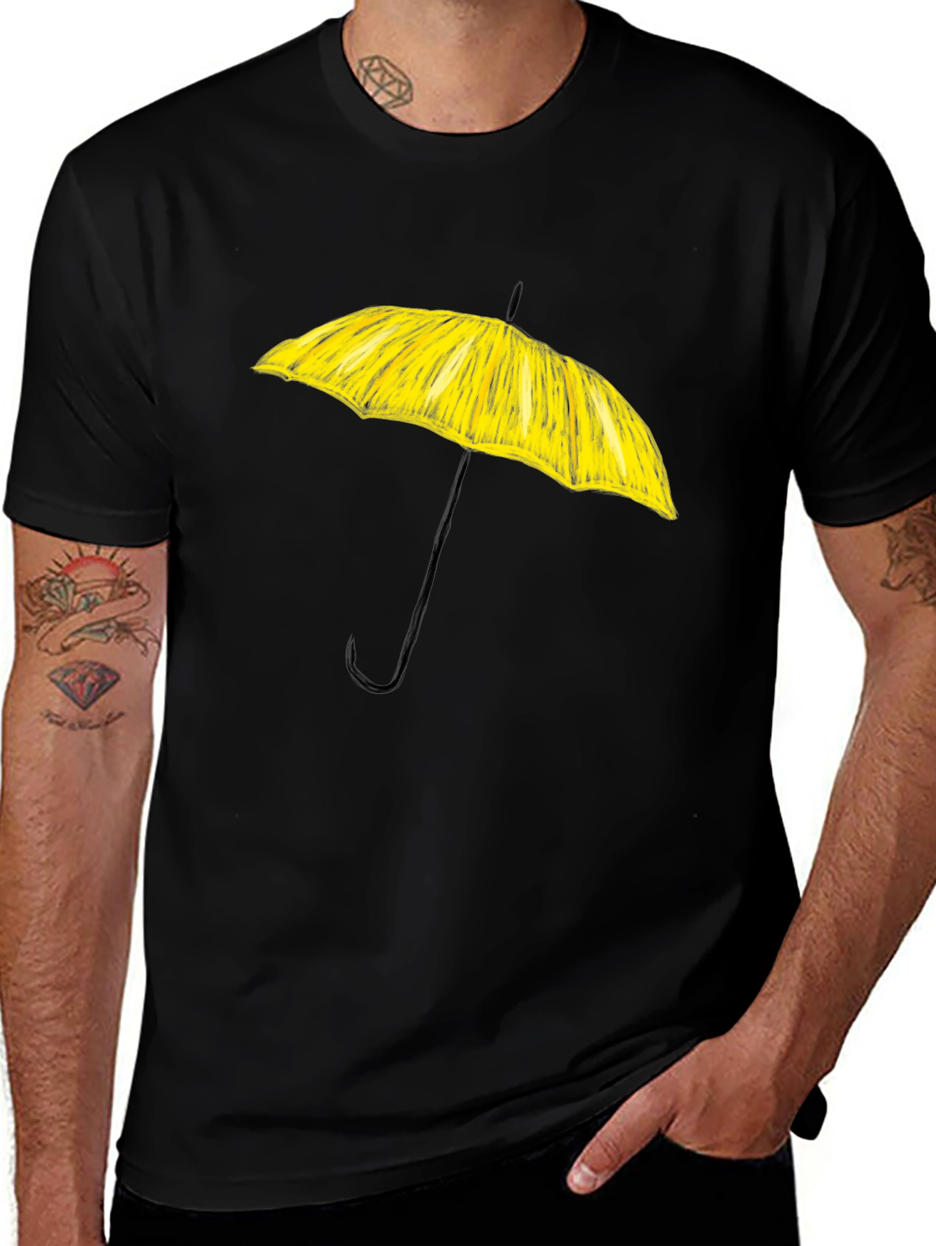 Variant 26 of Yellow Umbrella Black Tee - Casual Style