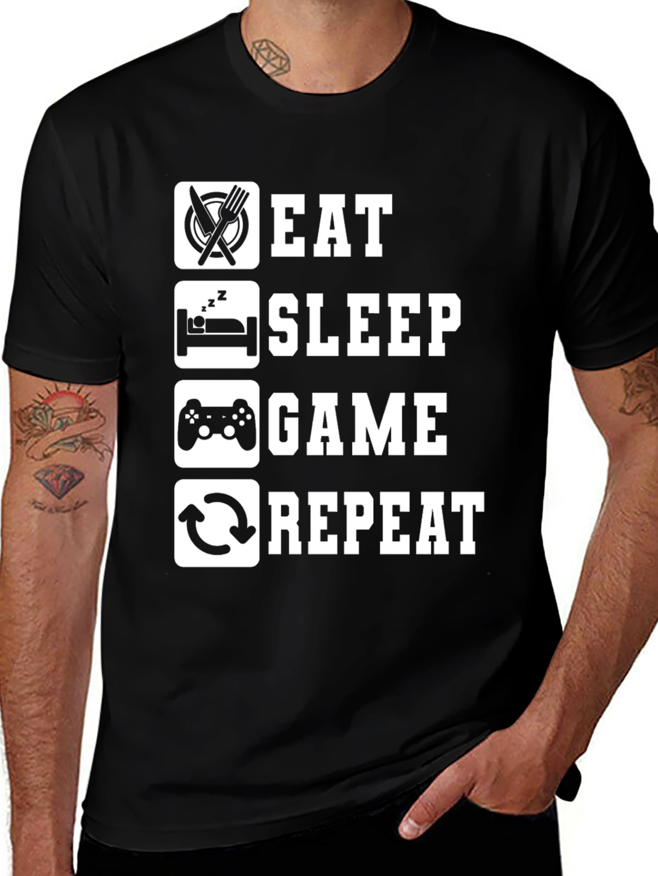 Variant 11 of Eat Sleep Game Repeat Black T-Shirt