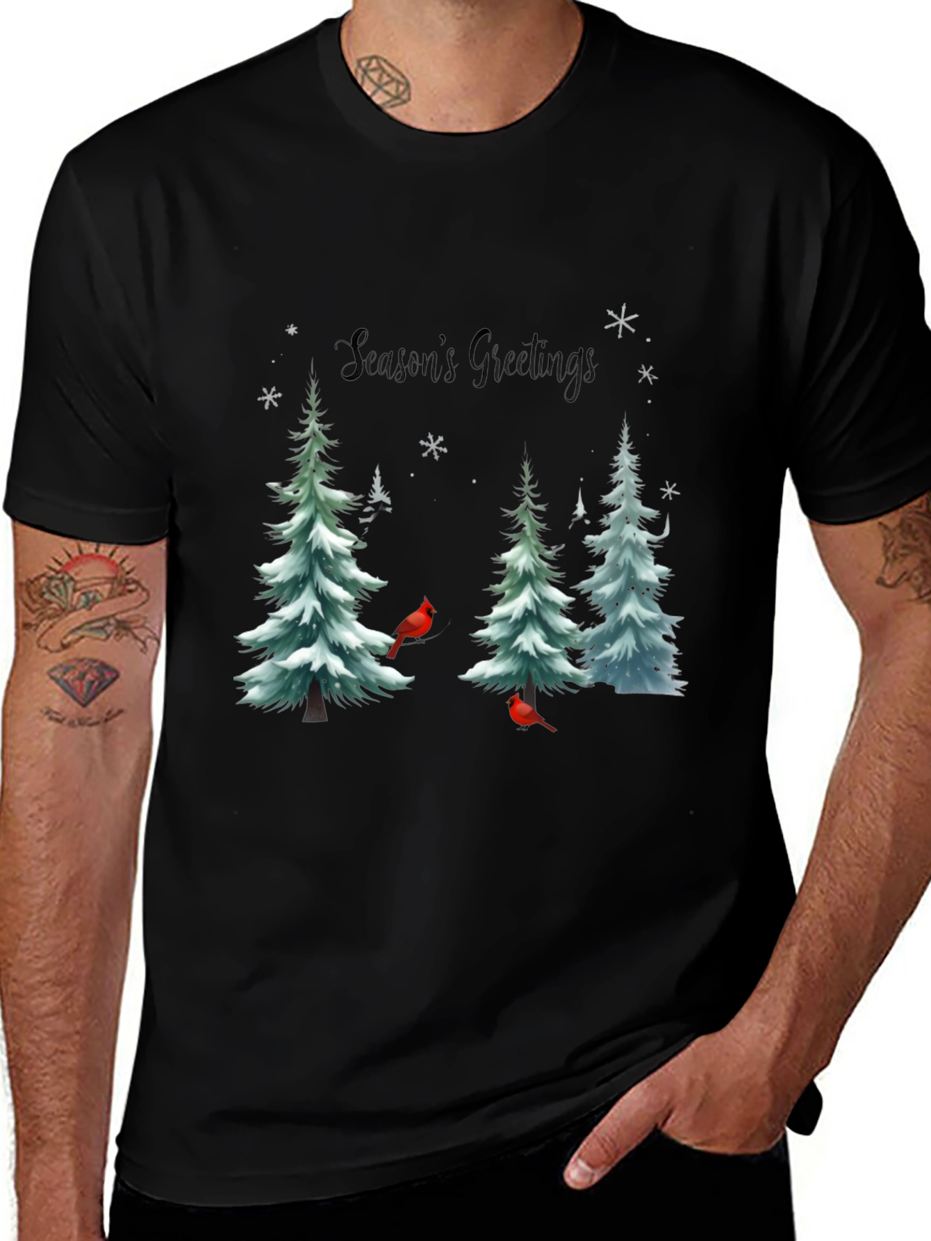 Season's Greetings Christmas Tree Cardinal T-Shirt