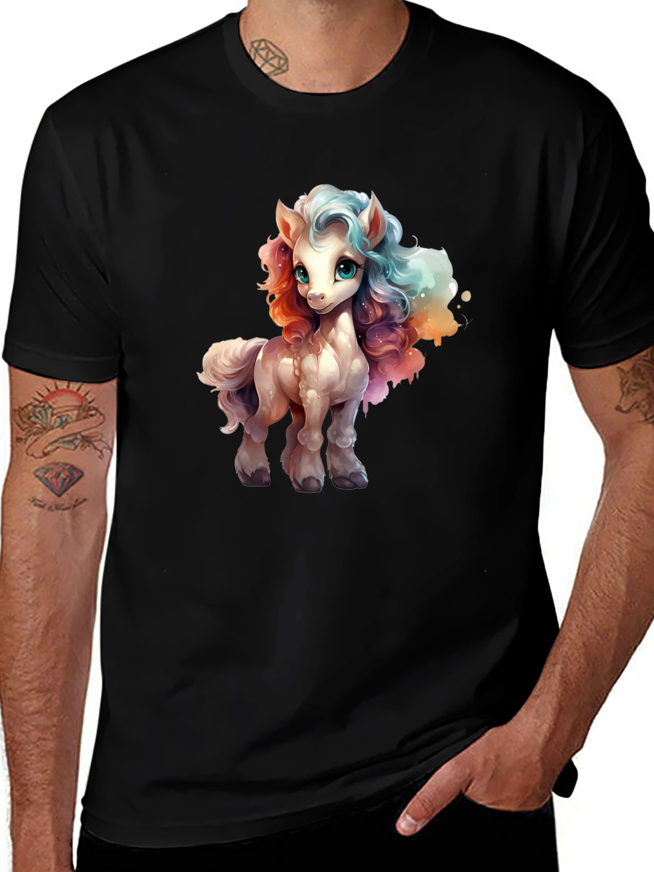 Variant 13 of Cartoon Pony Graphic Tee - Black T-Shirt
