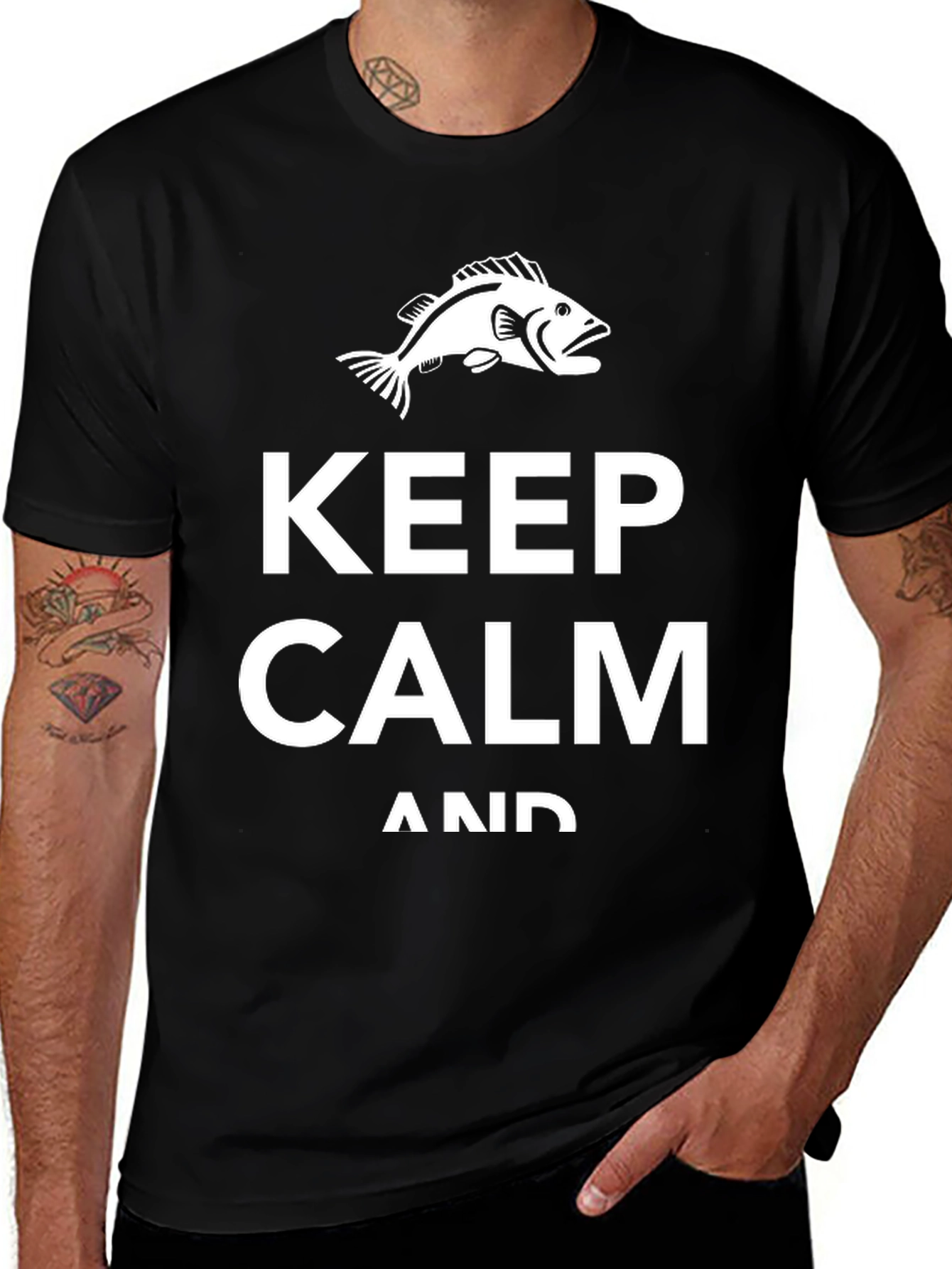 Keep Calm and Fish On T-Shirt - Black