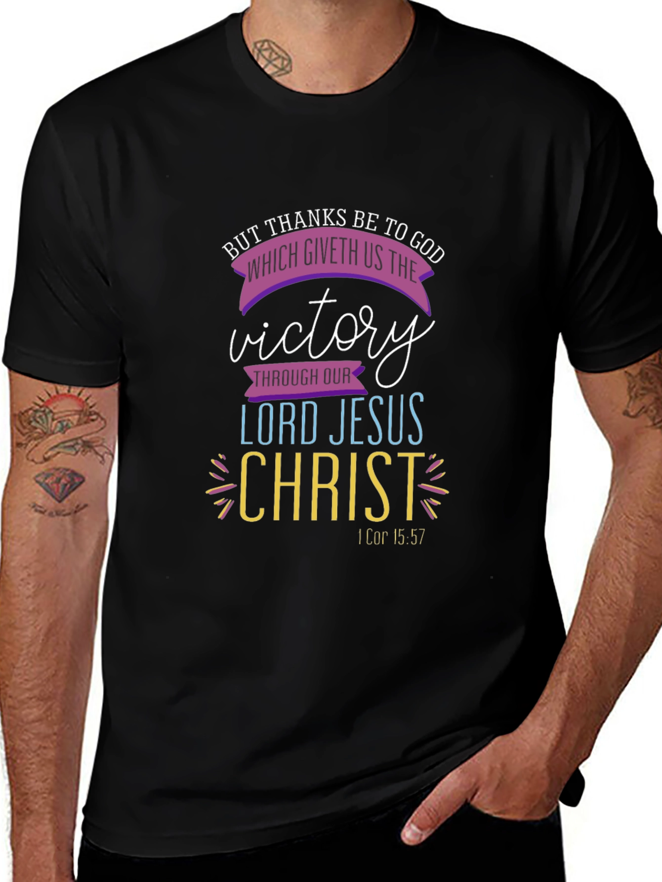 Faith-Based Tee: Victory Through Christ Black T-Shirt