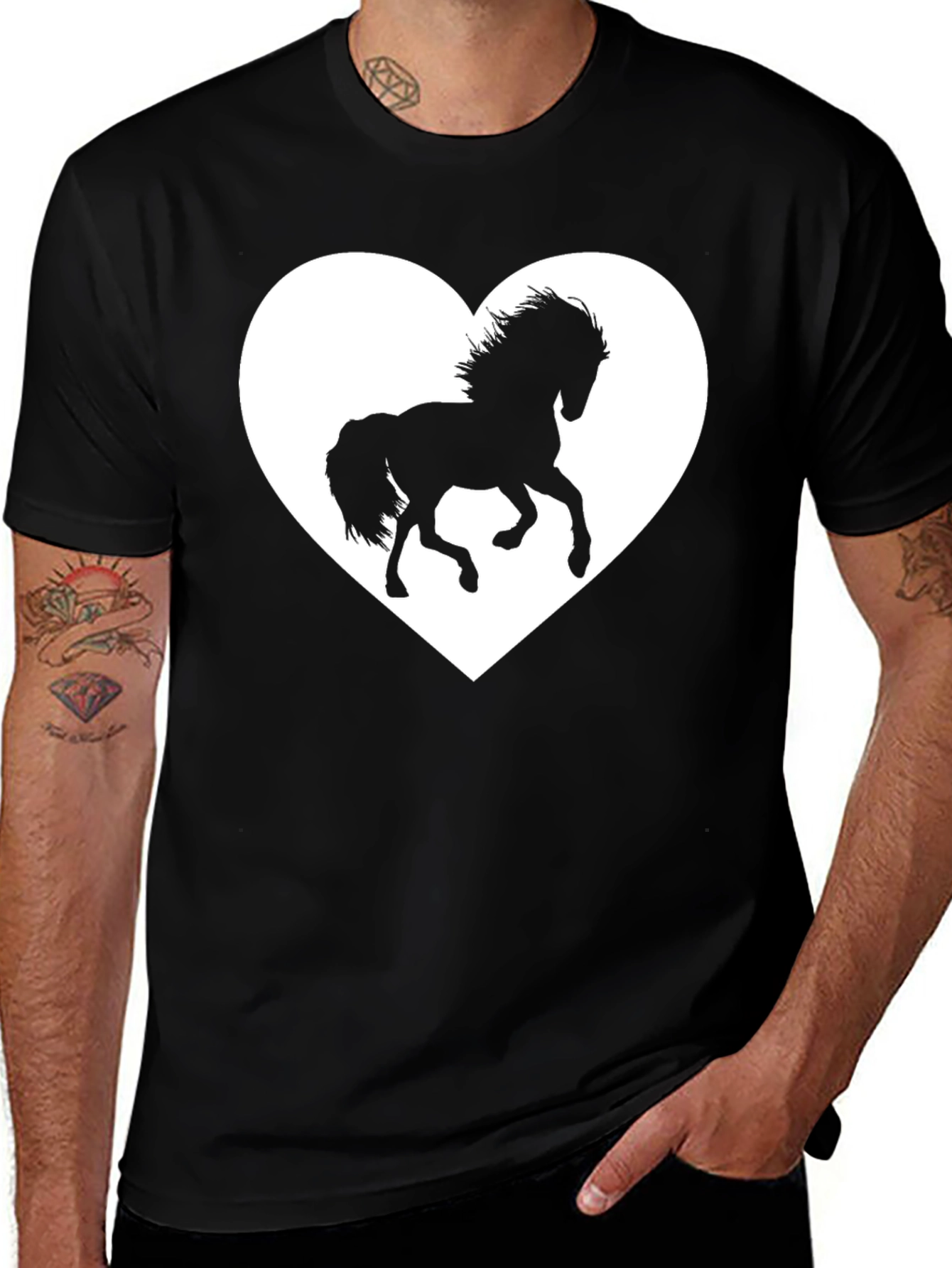 Variant 25 of Black T-Shirt with Horse Heart Graphic
