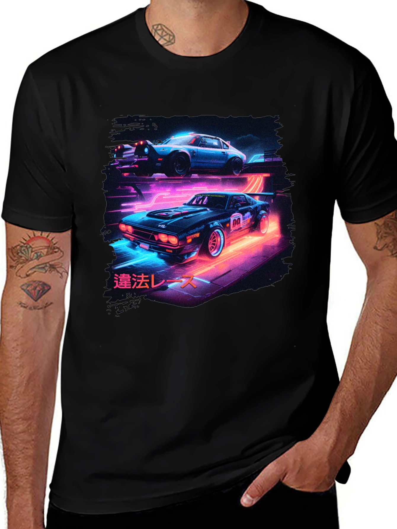 Variant 14 of Neon Race Car Graphic Tee - Retro Style