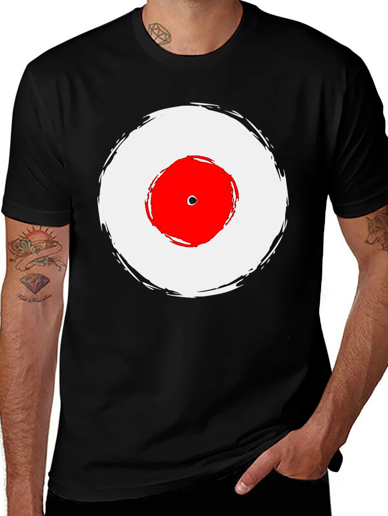 Black T-Shirt with Red and White Target Graphic