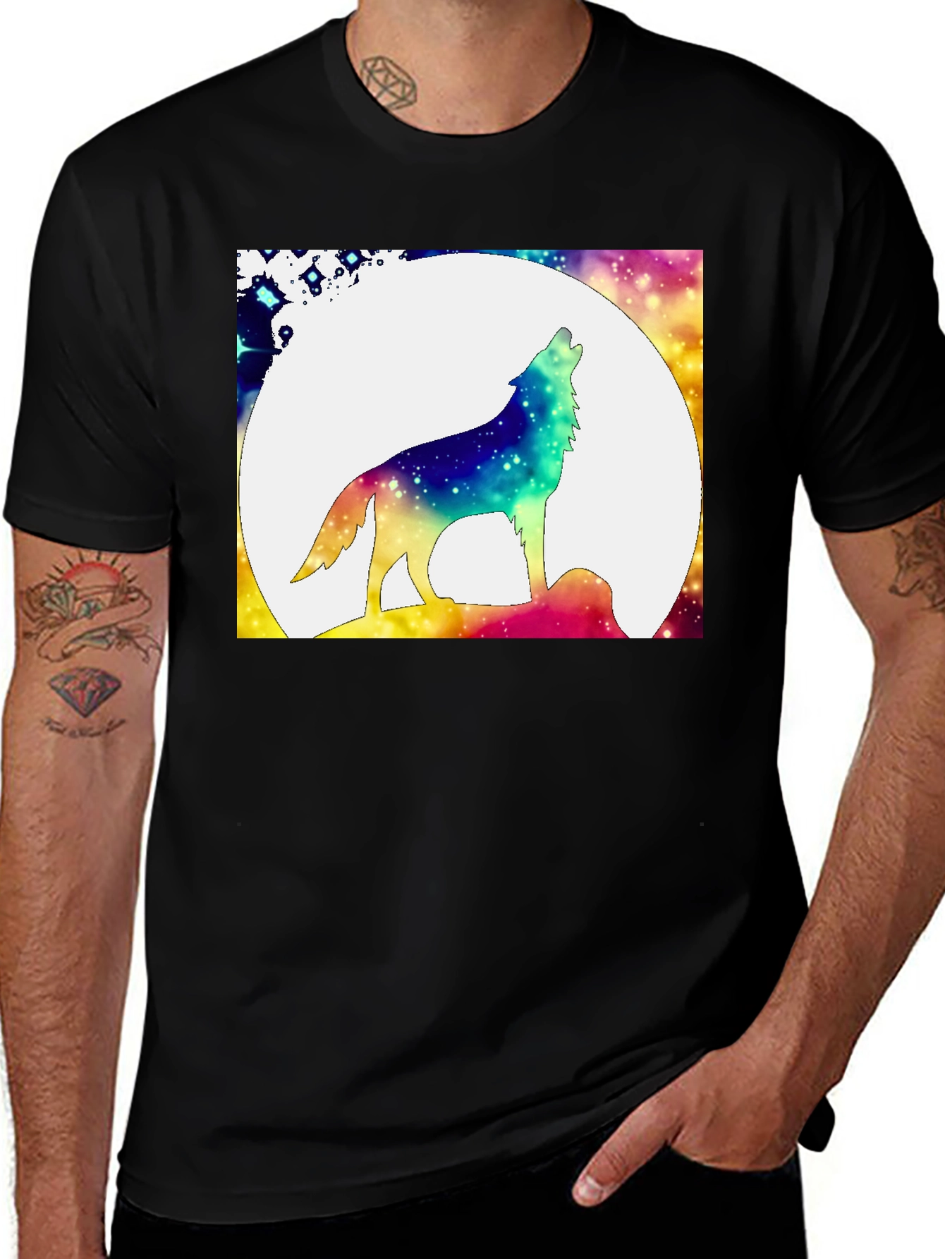 Variant 23 of Wolf Moon Graphic Tee - Men's Black Cotton T-Shirt