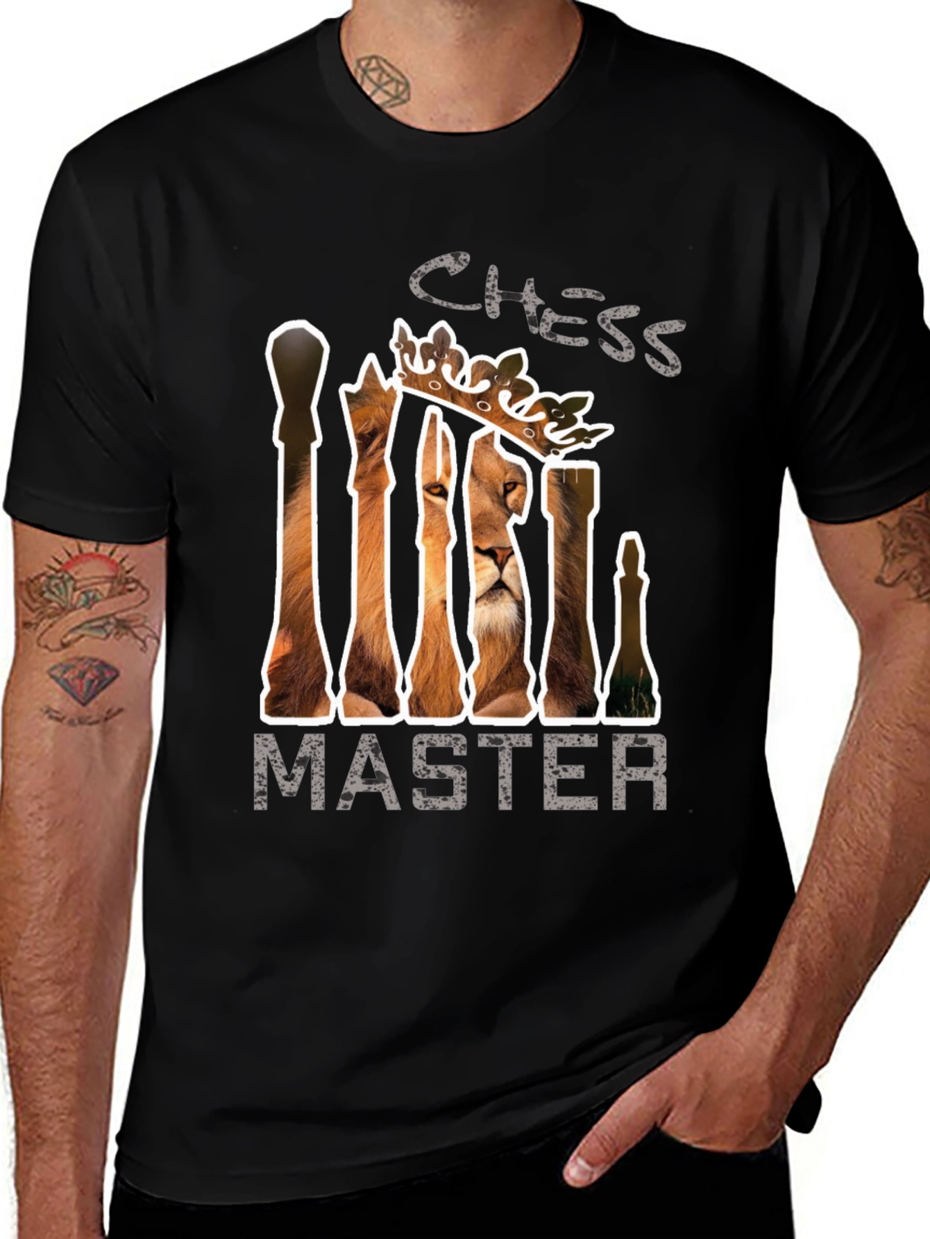 Variant 27 of Chess Master Lion Graphic Tee - Black