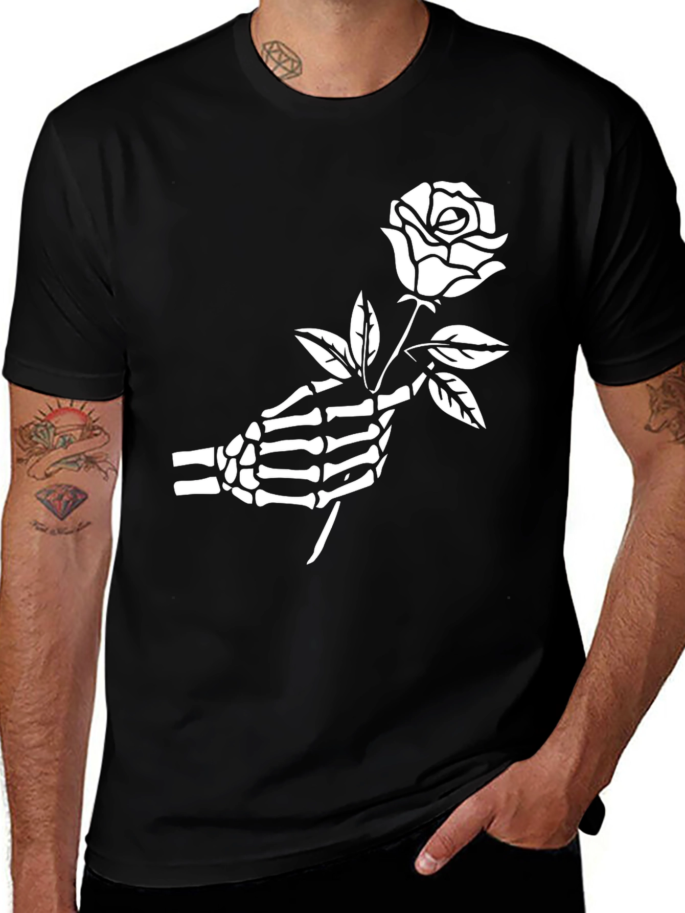 Variant 8 of Skeleton Hand Rose Graphic Tee - Gothic Style
