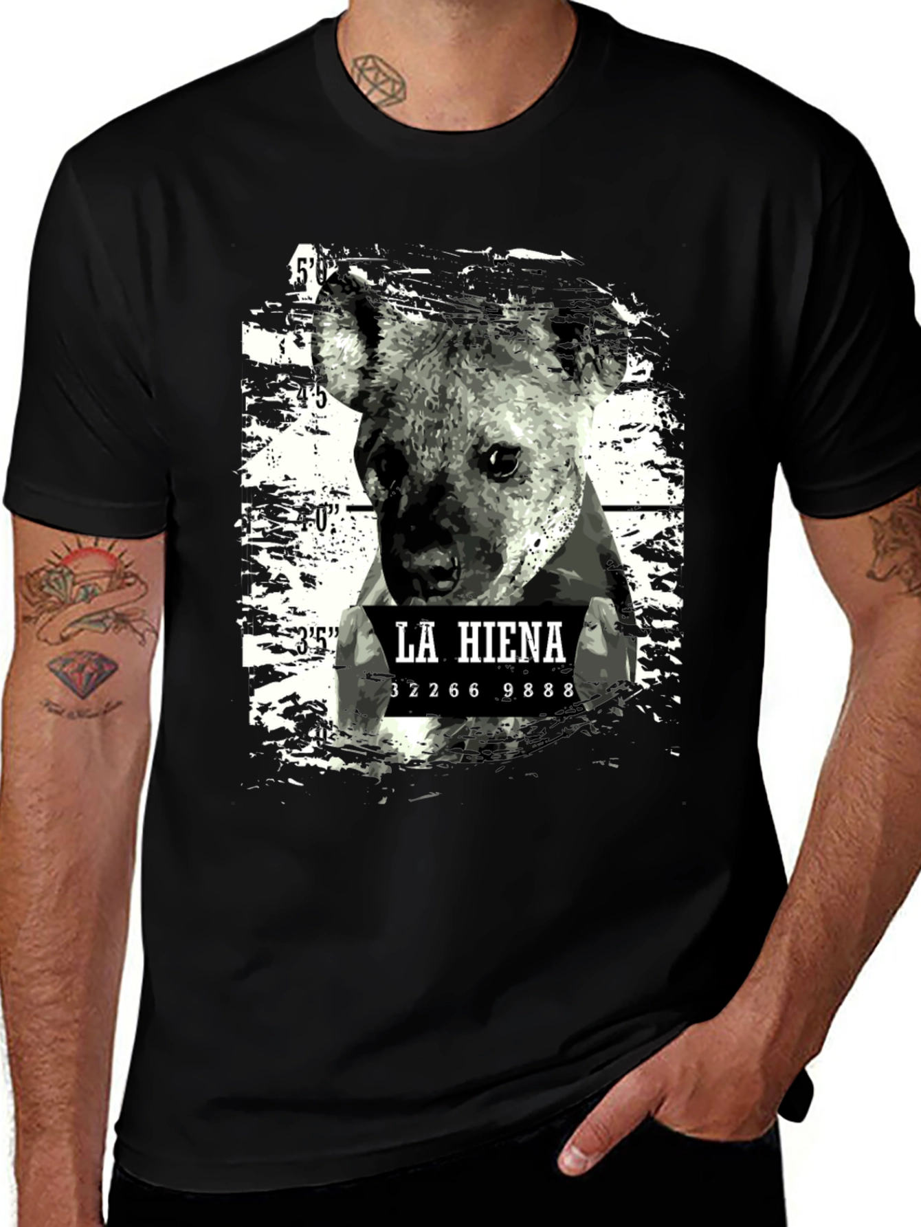 Variant 15 of Hyena Mugshot Graphic Tee - Black