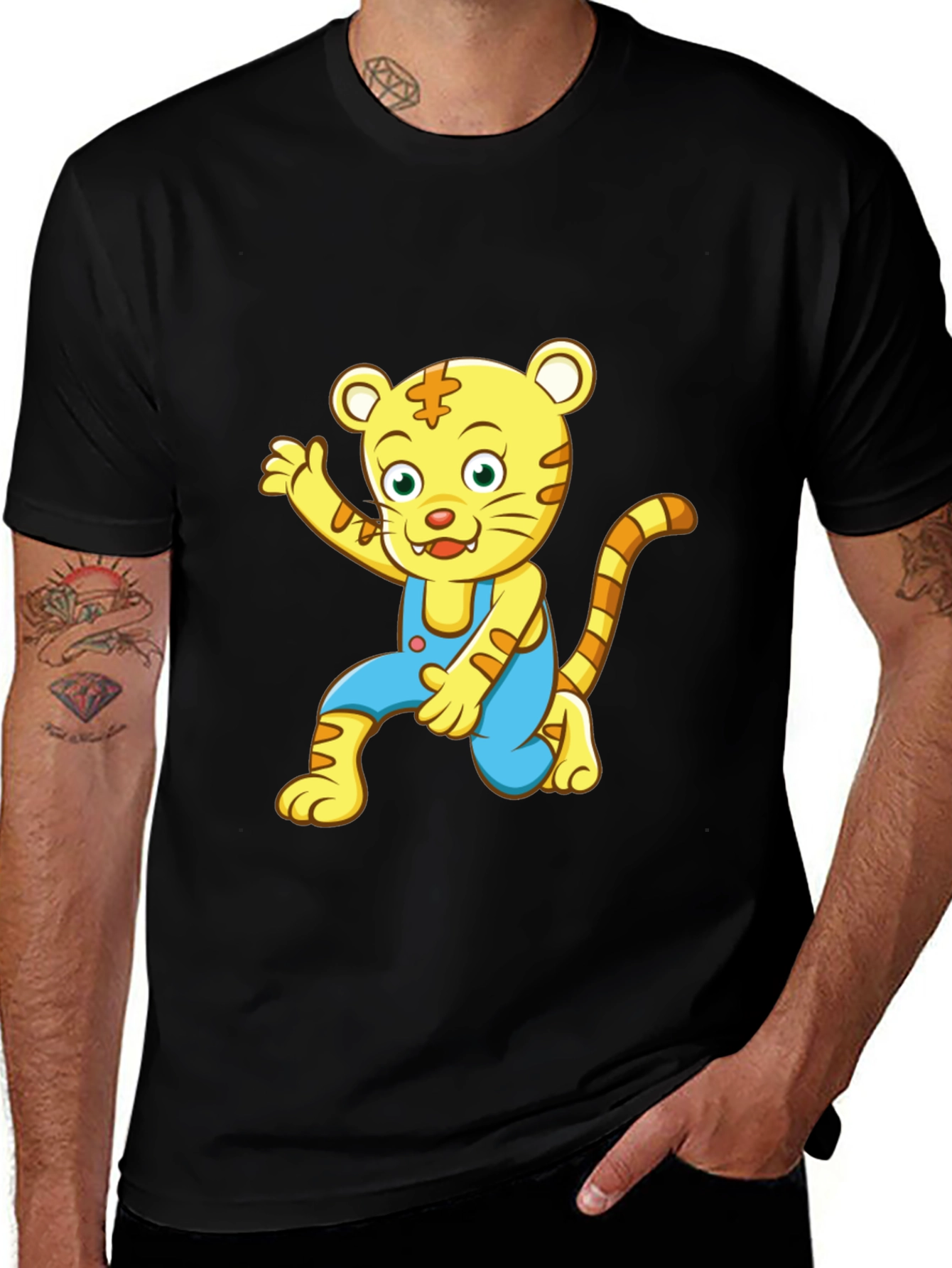 Variant 19 of Cartoon Tiger Graphic Tee - Black Unisex T-Shirt