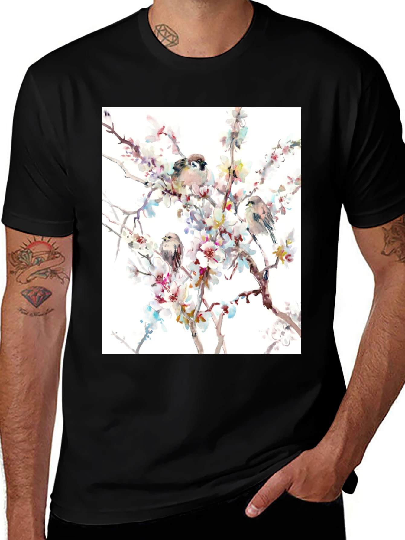 Variant 11 of Birds on Blossom Branch Graphic T-Shirt