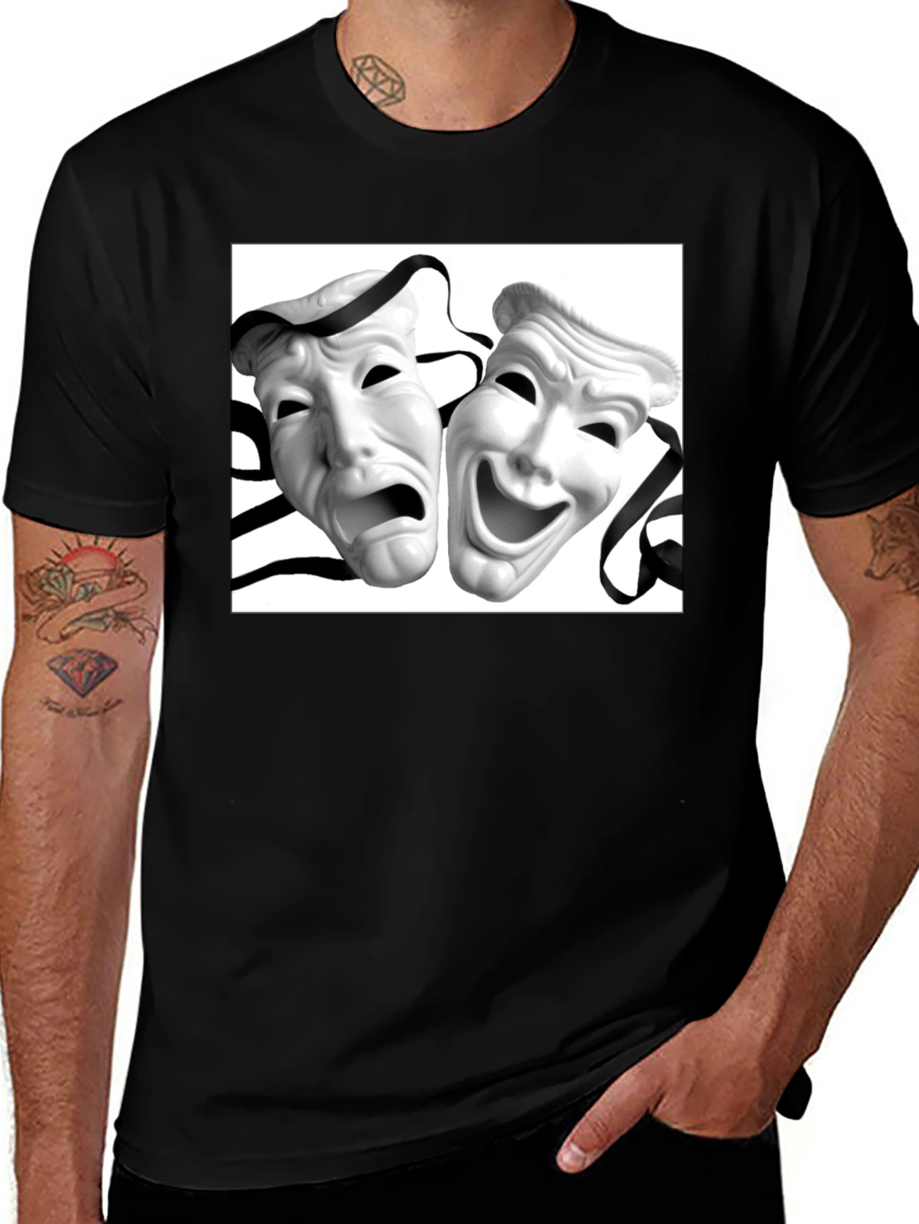 Variant 10 of Comedy Tragedy Mask Graphic Tee - Unisex Black T-Shirt