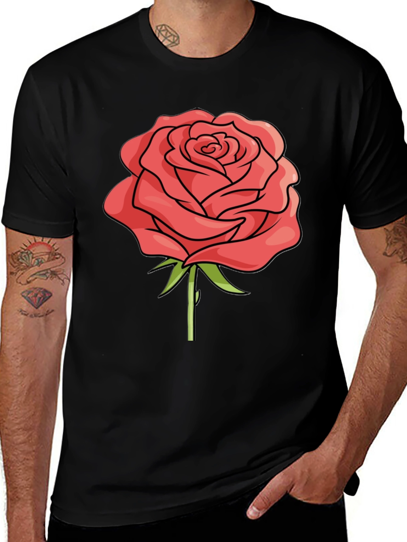 Variant 3 of Rose Graphic Black T-Shirt - Casual Style