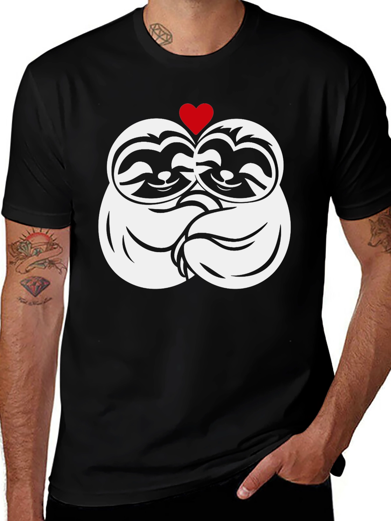 Variant 29 of Cute Sloth Hug Black Graphic Tee - Unisex