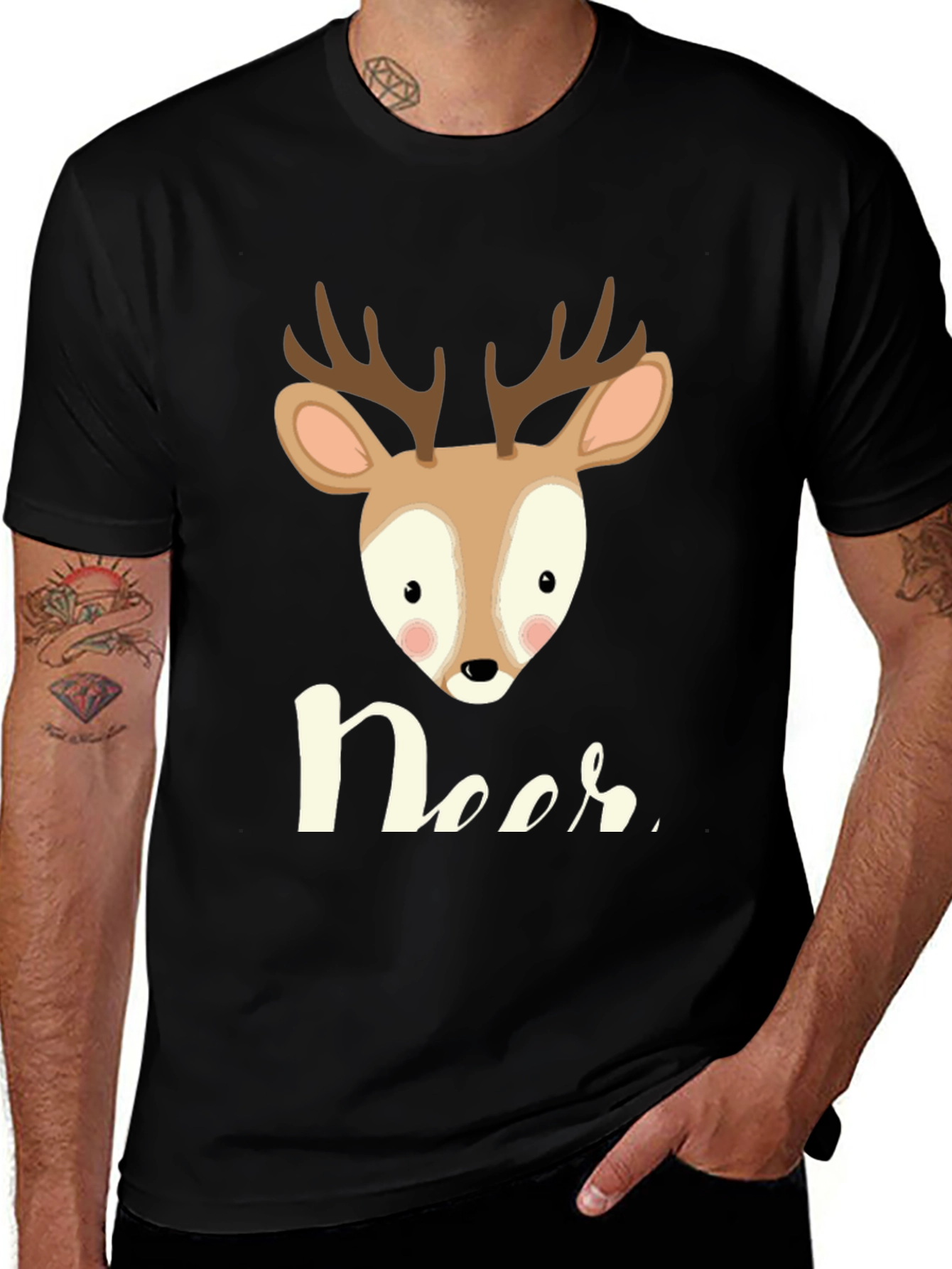 Variant 11 of Cute Deer Graphic Tee - Men's Black T-Shirt