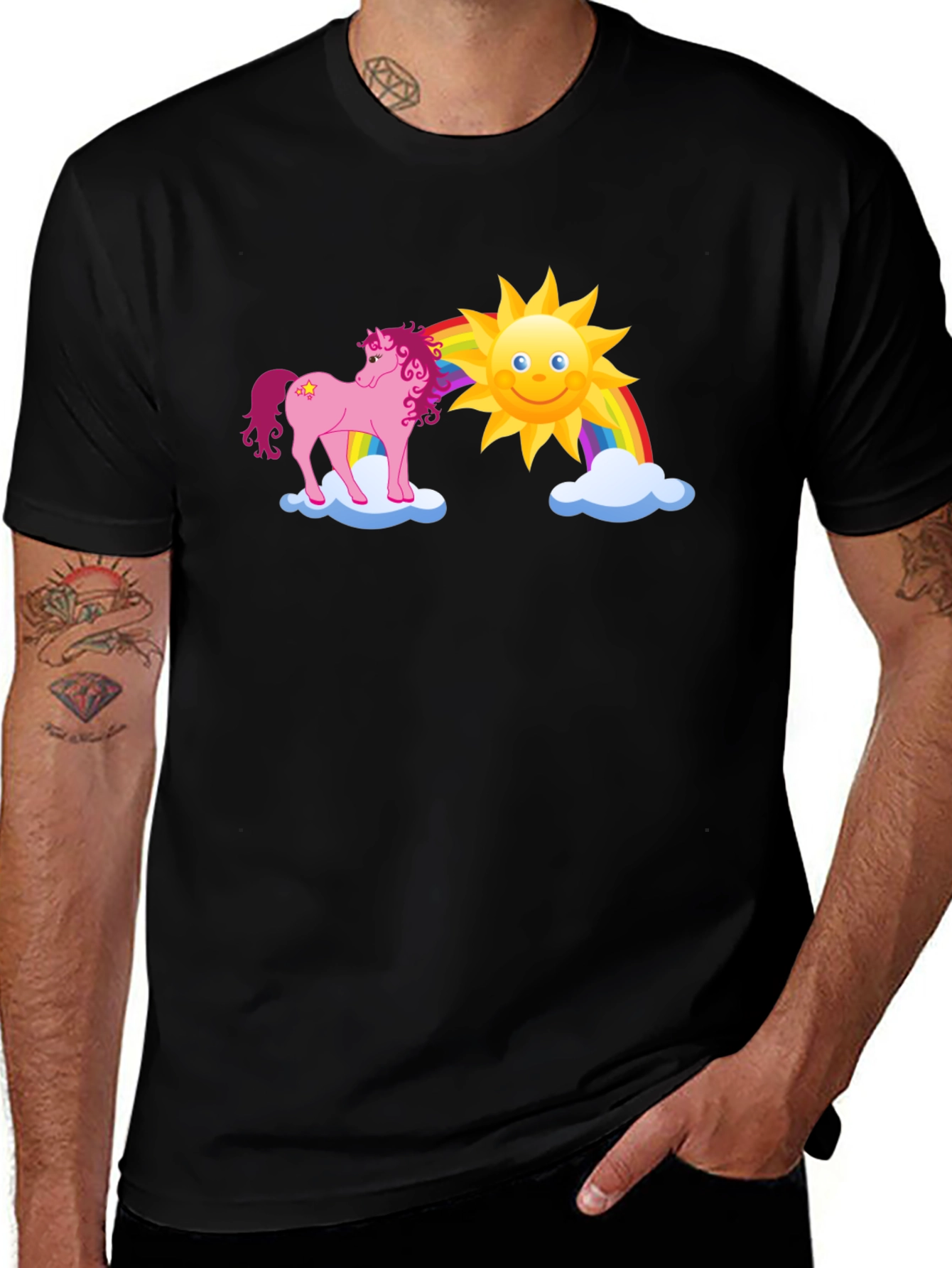 Variant 21 of Unicorn Rainbow Graphic Tee - Black Cotton T-Shirt