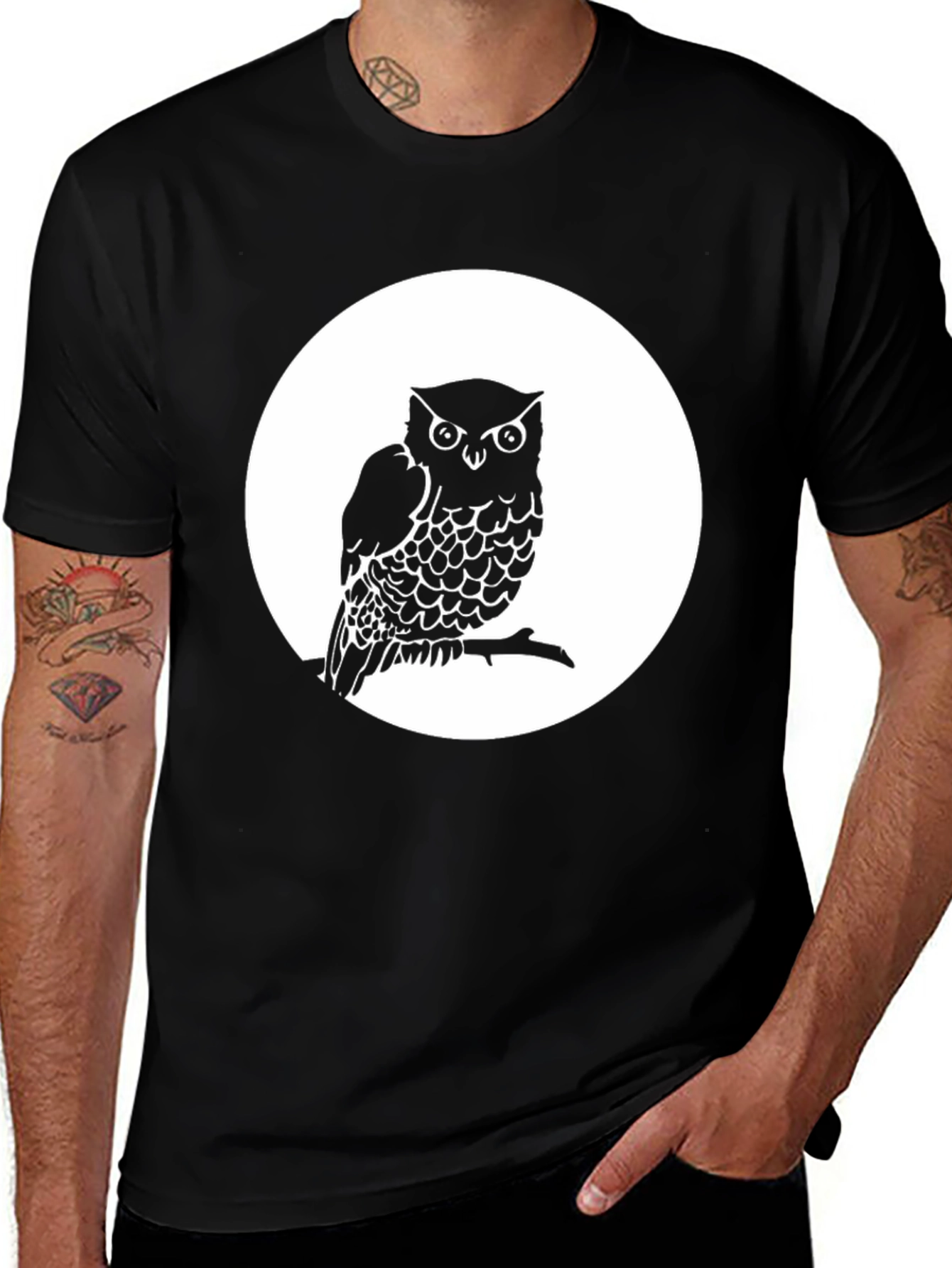 Variant 22 of Owl on Branch Graphic Tee - Unisex Black T-Shirt