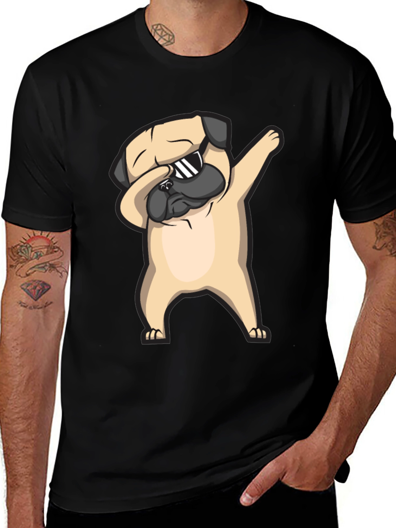 Variant 16 of Dabbing Pug Graphic Tee - Black Cotton T-Shirt