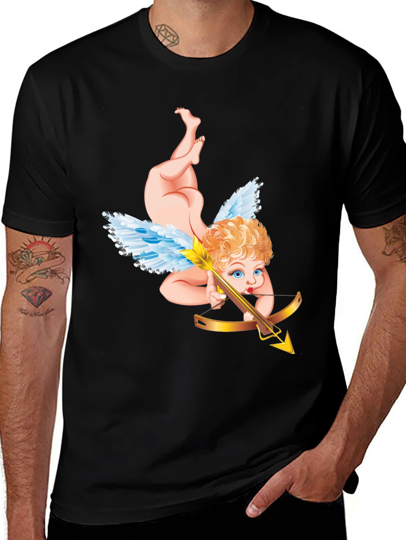 Variant 25 of Cupid Graphic Tee - Black Cotton Shirt