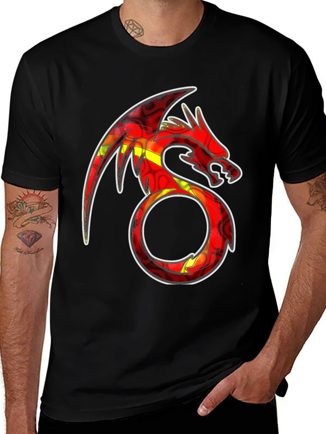 Variant 23 of Fiery Dragon Graphic T-Shirt - Men's Black Tee