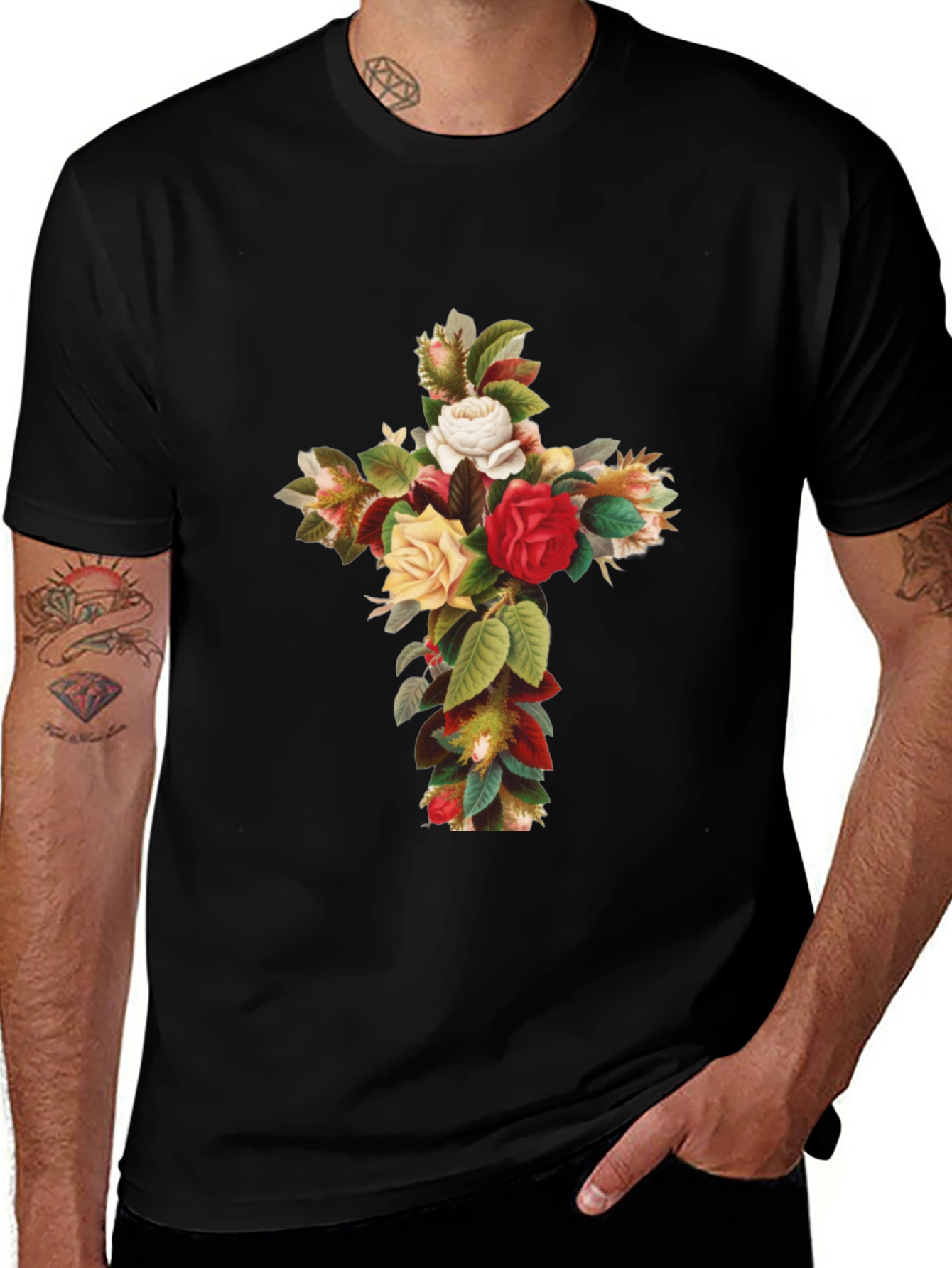 Variant 7 of Floral Cross Graphic T-Shirt - Christian Apparel