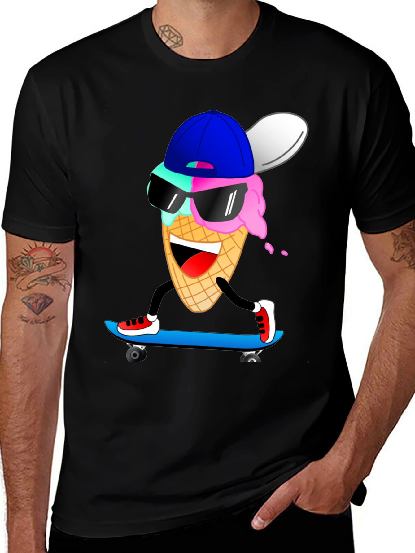 Variant 8 of Cool Ice Cream Cone Skateboarder Graphic Tee