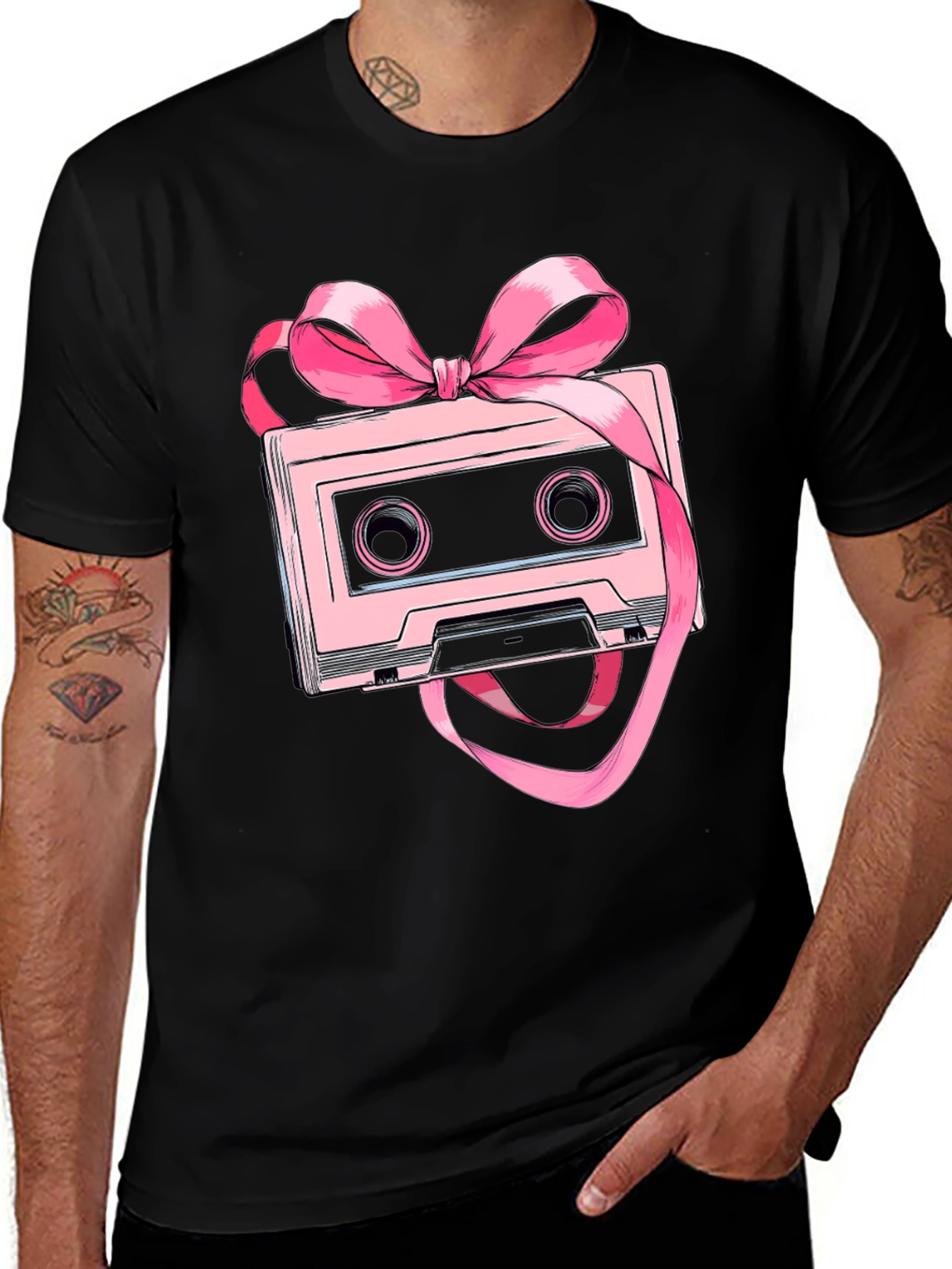 Variant 7 of Retro Cassette Tape Pink Bow T-Shirt