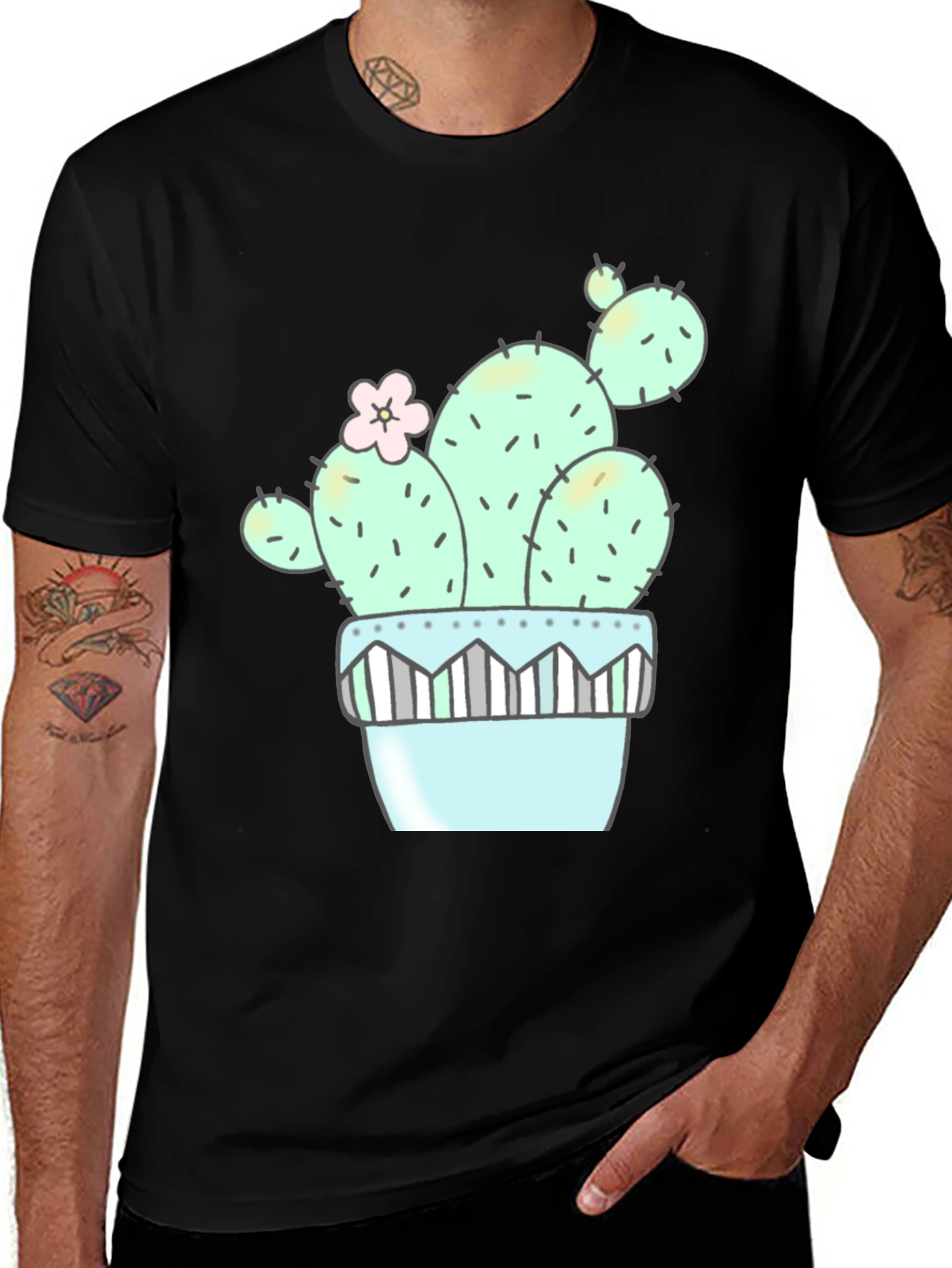 Variant 30 of Cute Cactus Graphic Tee - Unisex Black T-Shirt