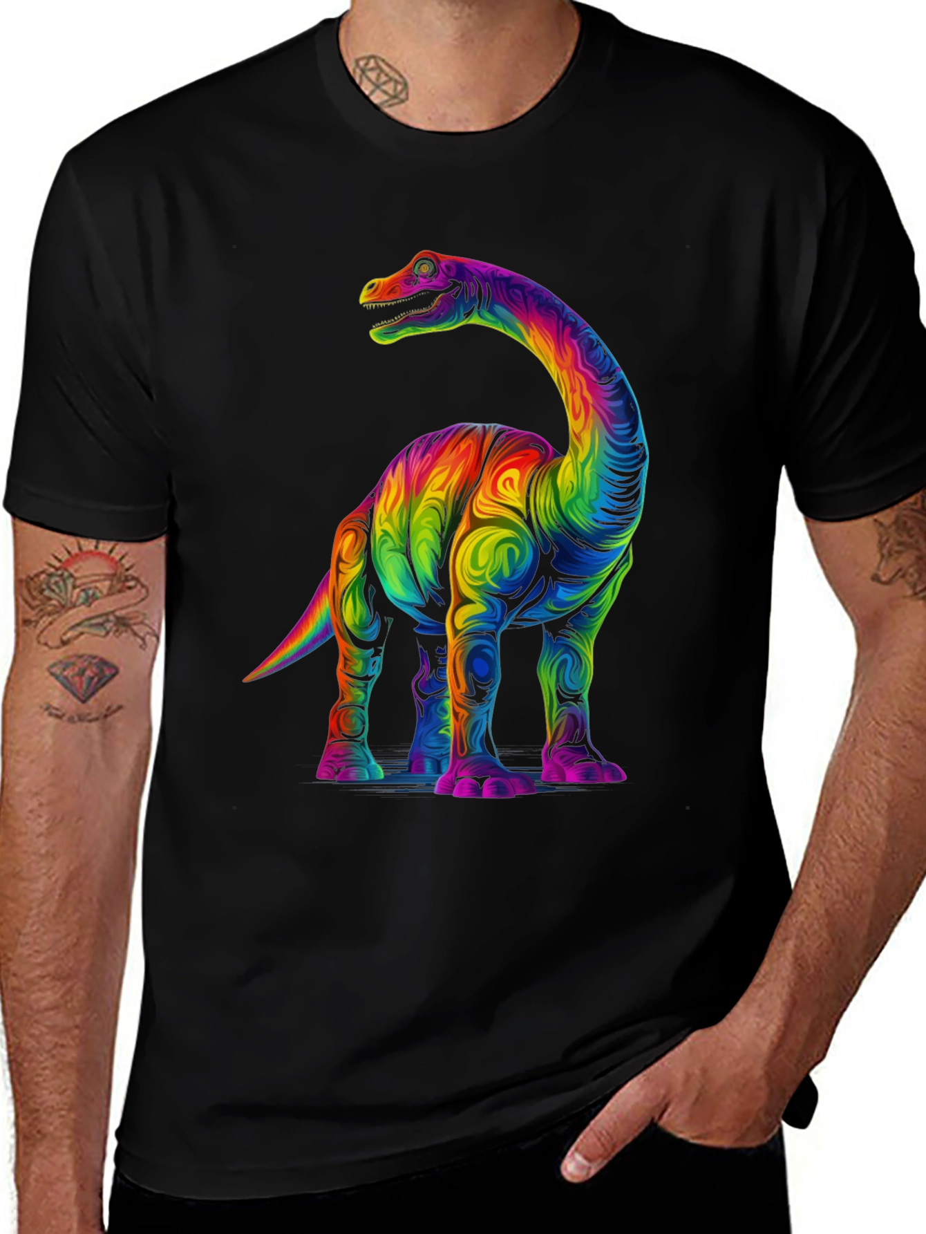 Variant 9 of Rainbow Dinosaur Graphic Tee - Bold Colorful Design