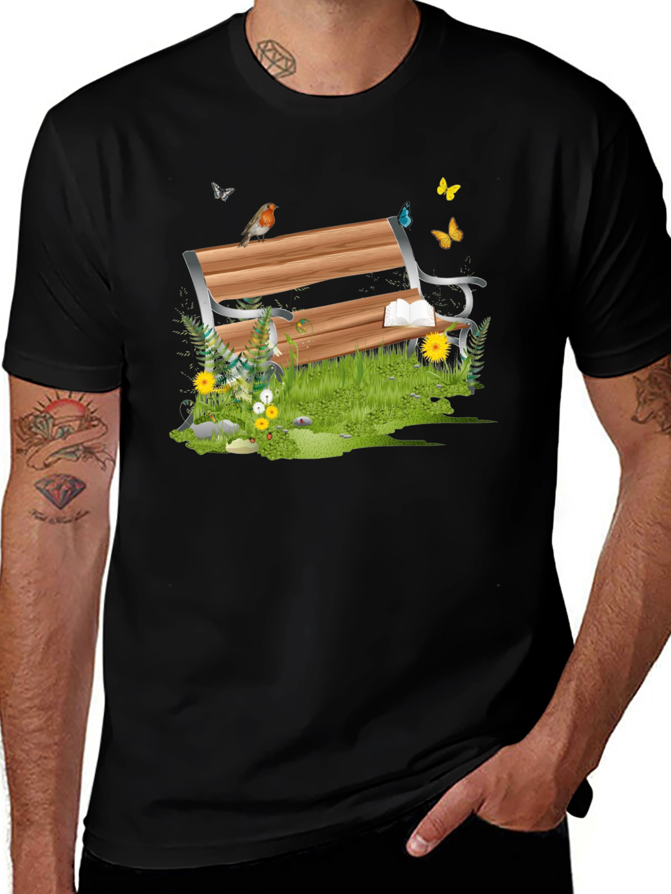 Nature Bench Graphic Tee - Relaxing Outdoor Scene