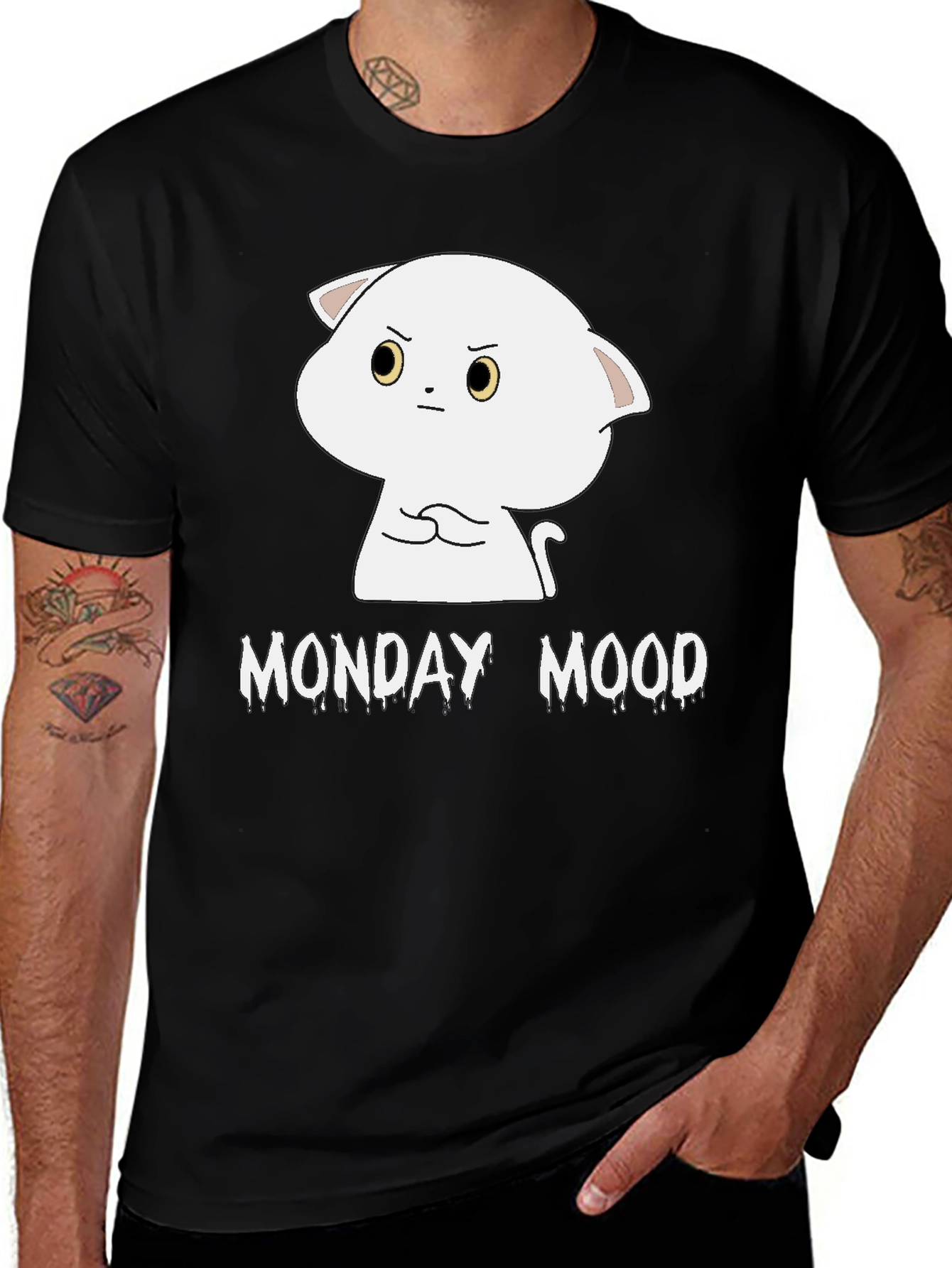 Monday Mood Angry Cat Black T-Shirt