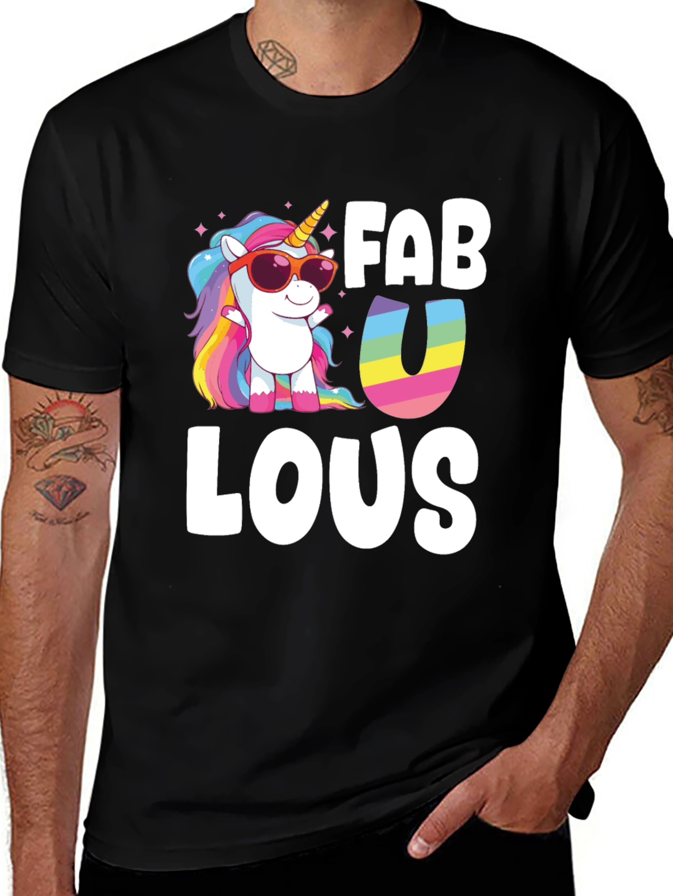 Variant 18 of Fabulous Unicorn Graphic Tee - Black Cotton Blend
