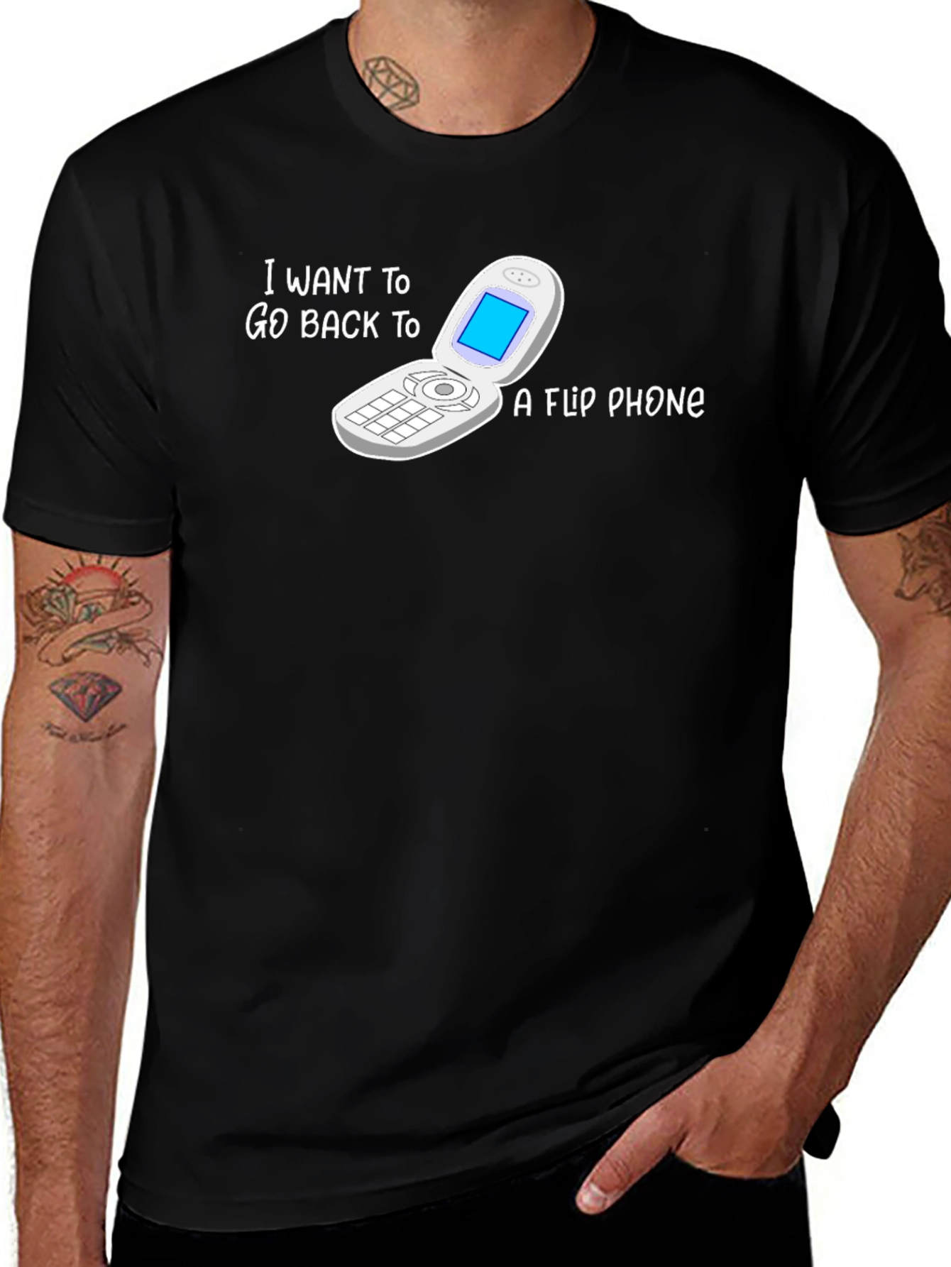 Black Retro Flip Phone T-Shirt - Back to Basics Style main image