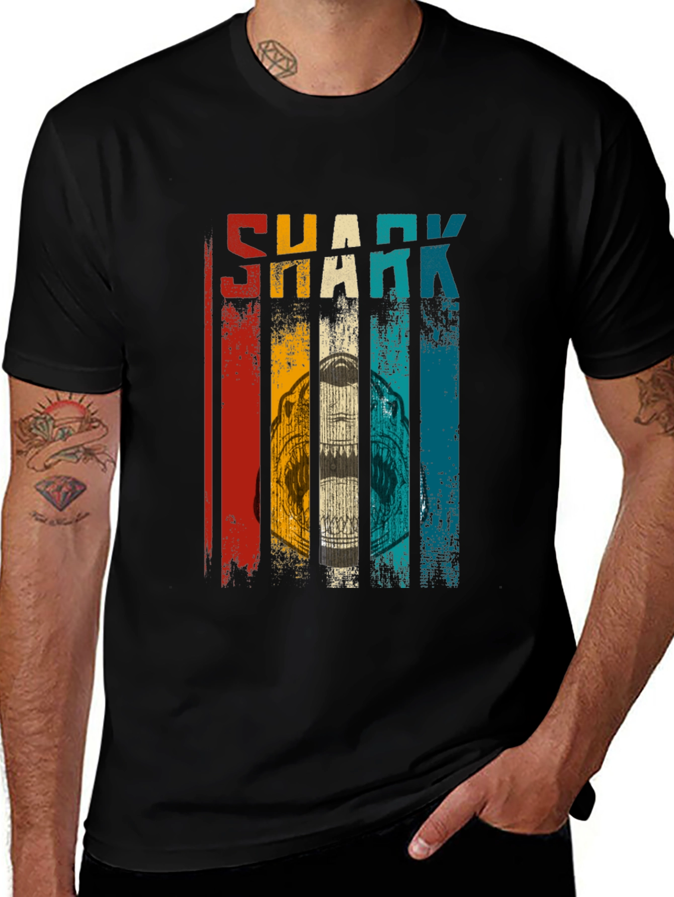 Variant 12 of Retro Shark Graphic Tee - Men's Black T-Shirt