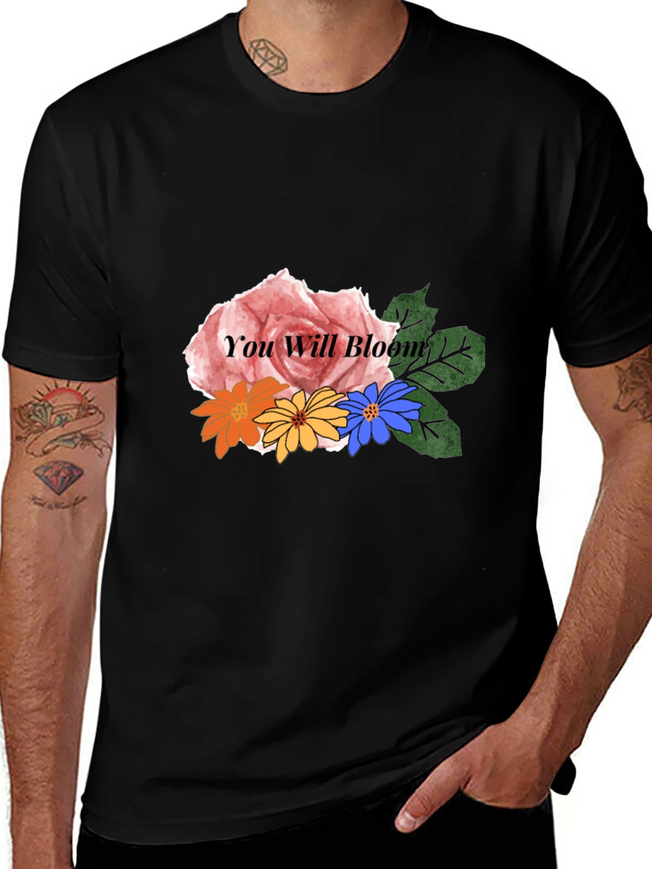 Black Floral 'You Will Bloom' Graphic Black T-Shirt main image