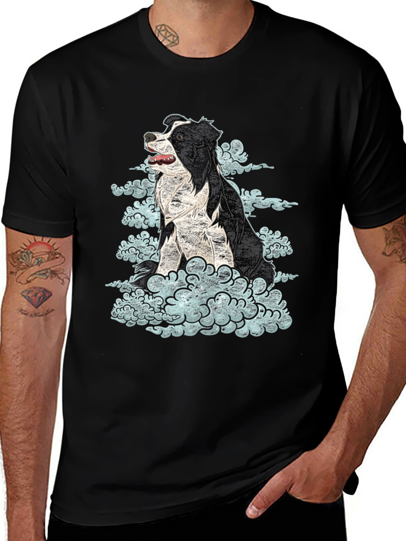 Variant 20 of Dog in Clouds Graphic Tee - Black Cotton T-Shirt