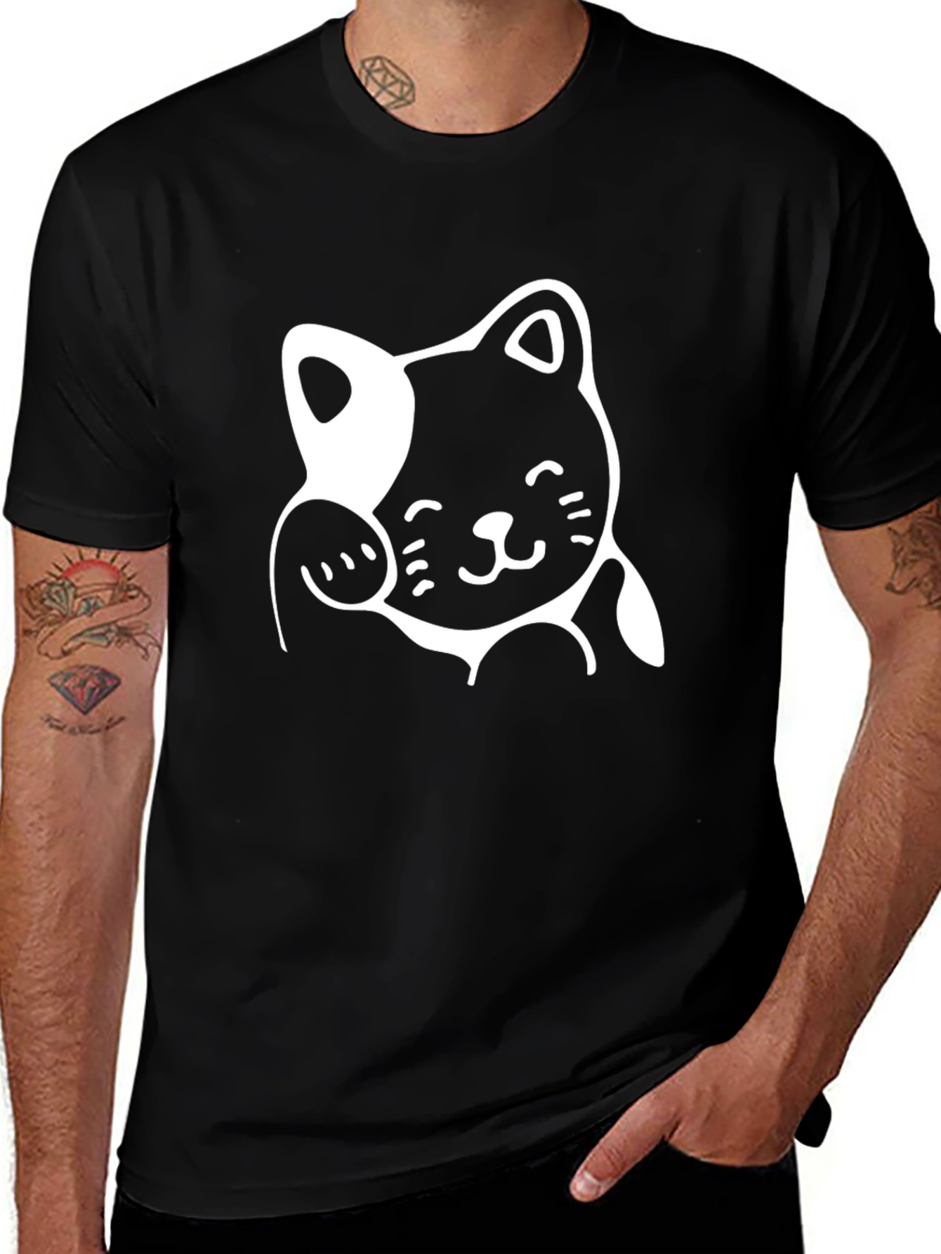 Variant 30 of Lucky Cat Graphic T-Shirt - Black