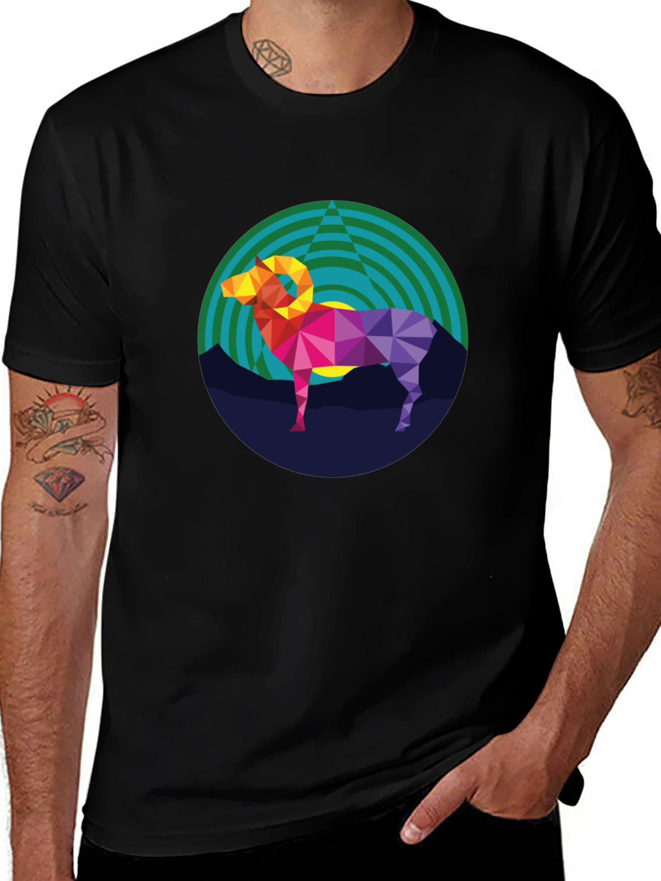 Variant 18 of Geometric Ram Graphic Tee - Modern Animal Design