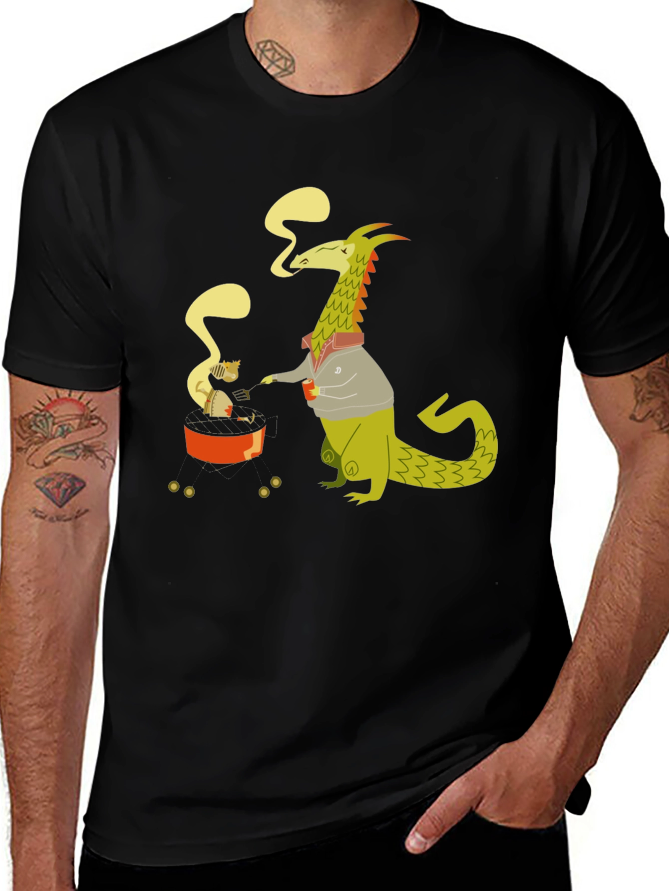 Black Dragon & Cat T-Shirt - Cartoon Graphic Tee main image