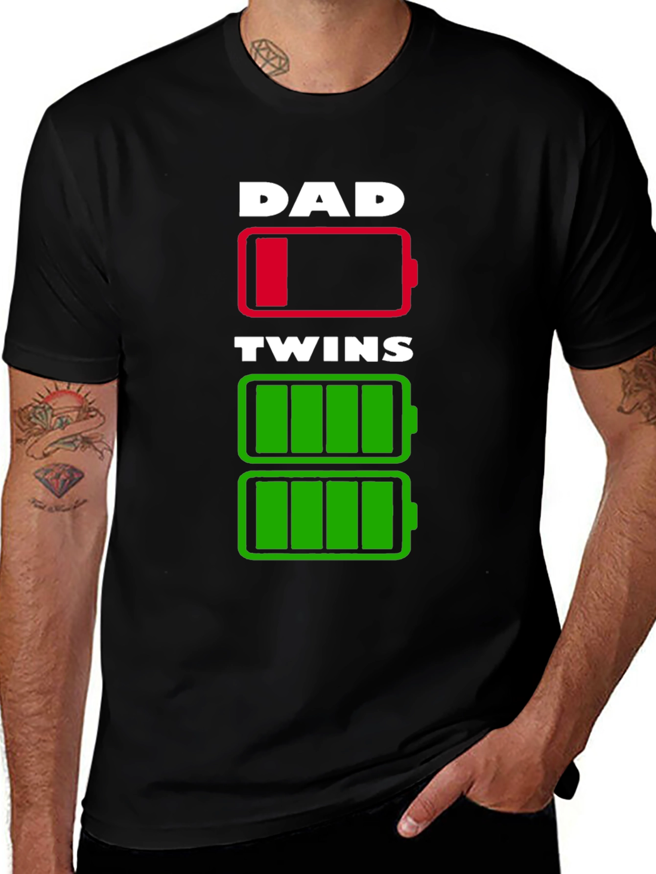 Variant 13 of Dad of Twins Low Battery Graphic T-Shirt