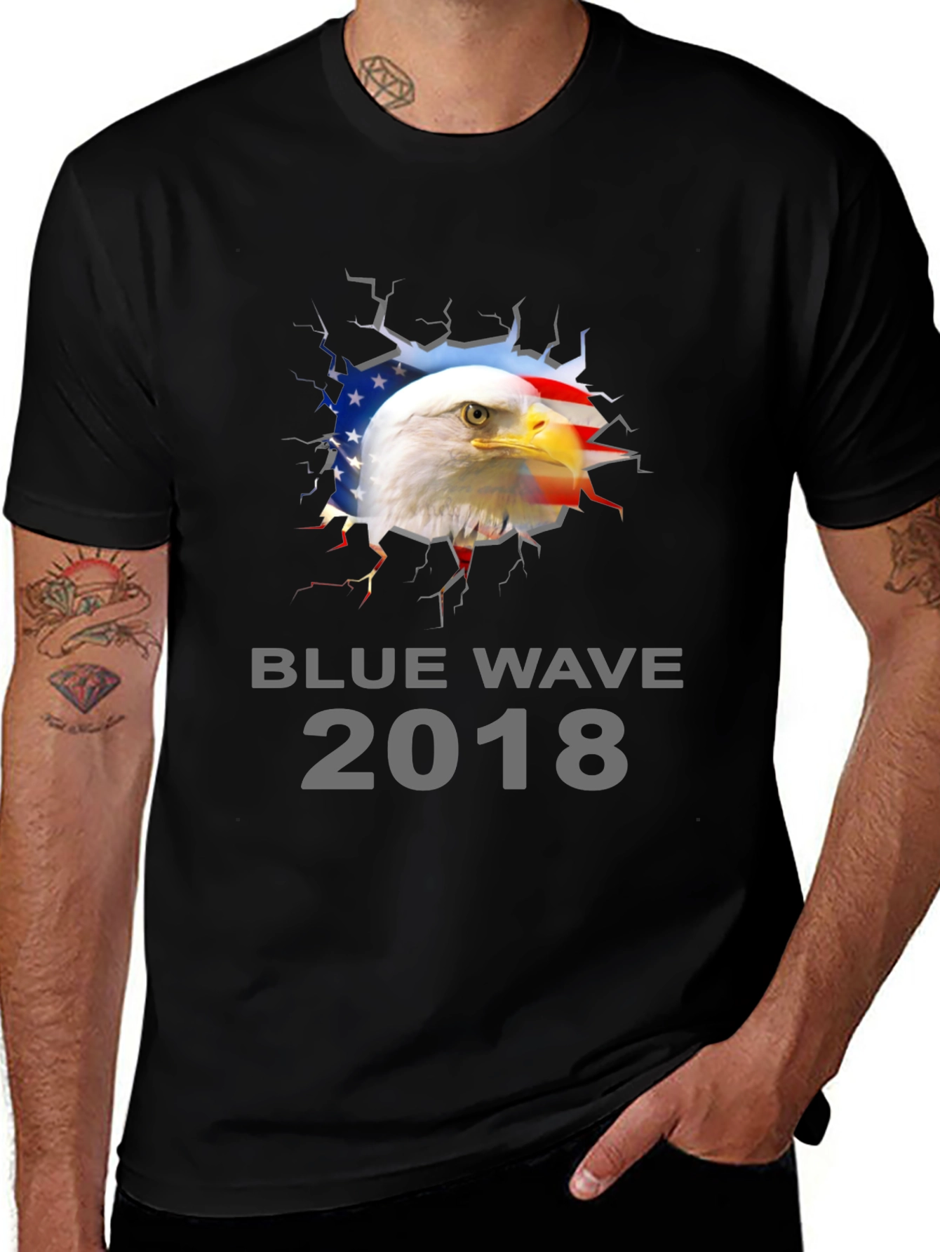 Variant 17 of Blue Wave 2018 Eagle Patriotic Graphic T-Shirt