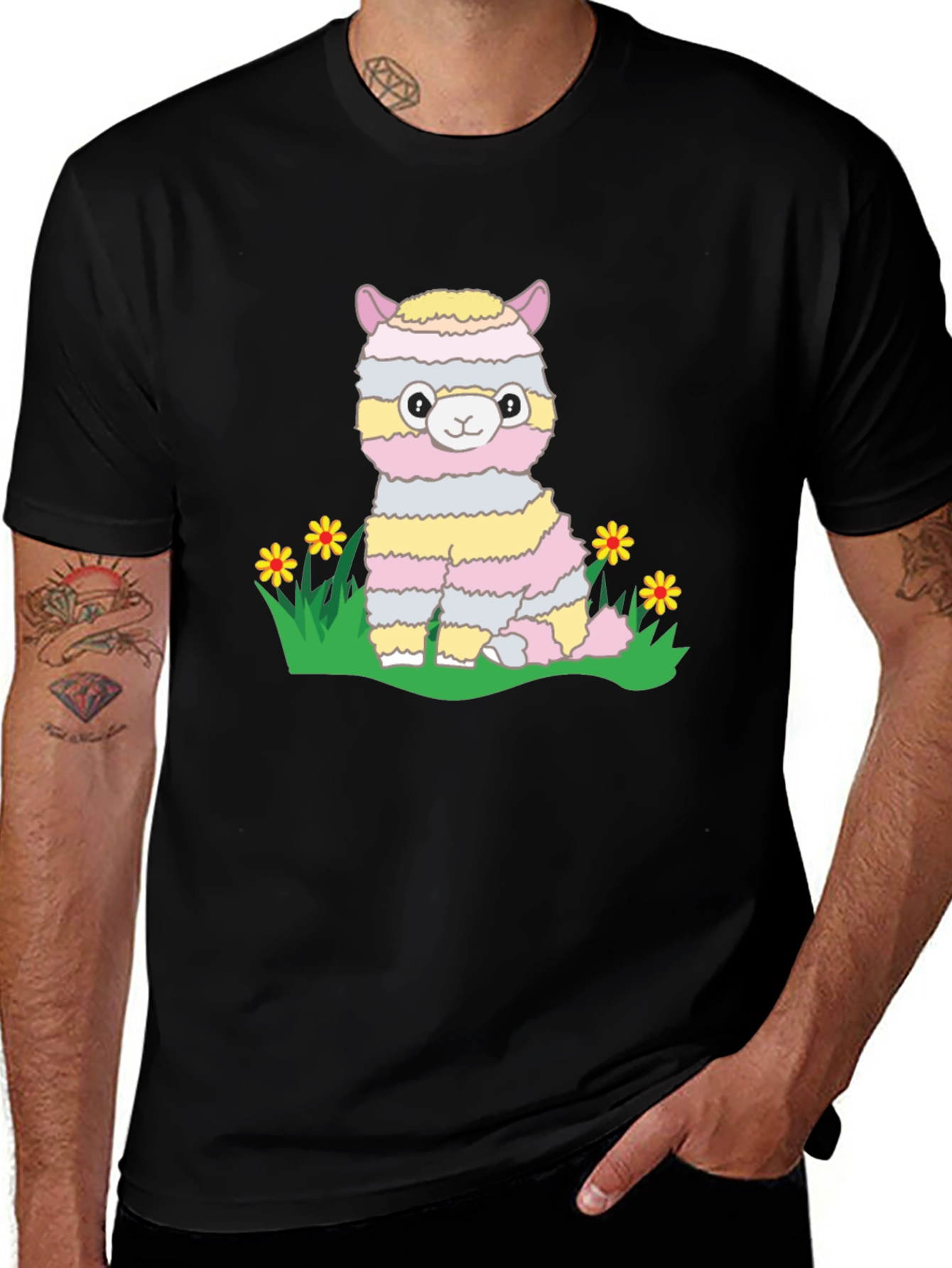 Variant 7 of Cute Llama T-Shirt - Striped Alpaca Graphic Tee