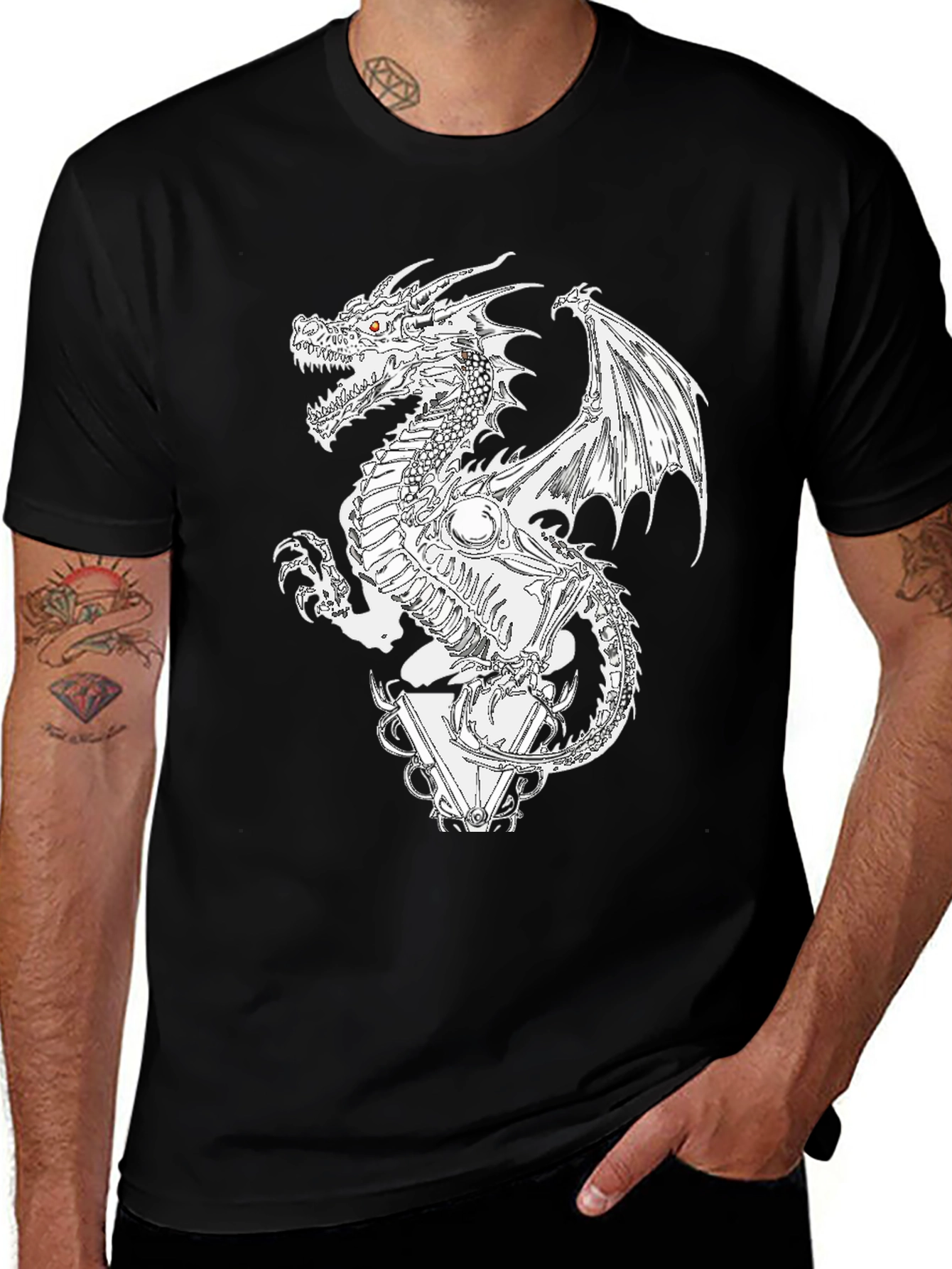 Variant 18 of Dragon Skeleton Graphic Tee - Black