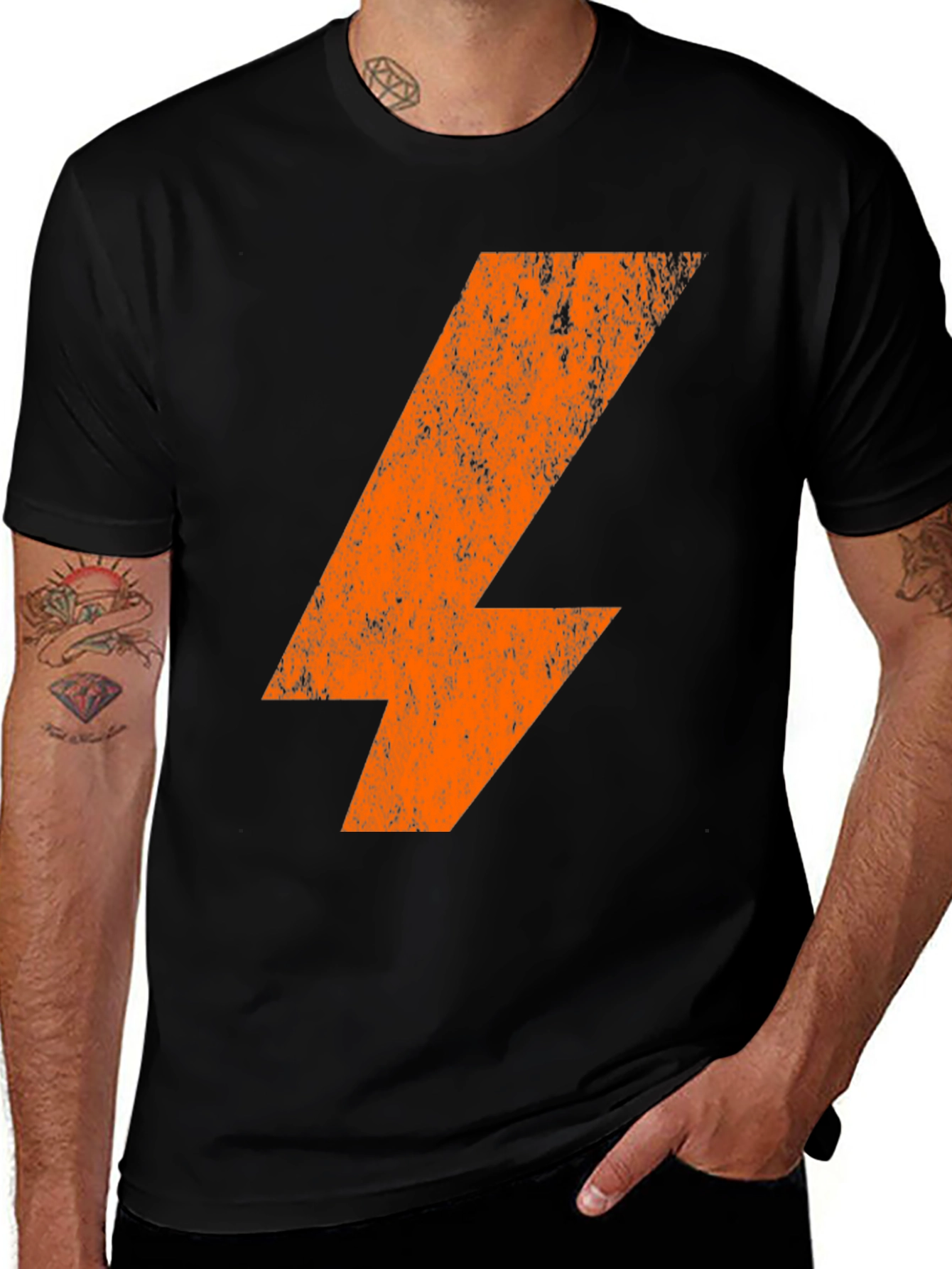 Variant 9 of Orange Lightning Bolt Graphic Print Black T-Shirt