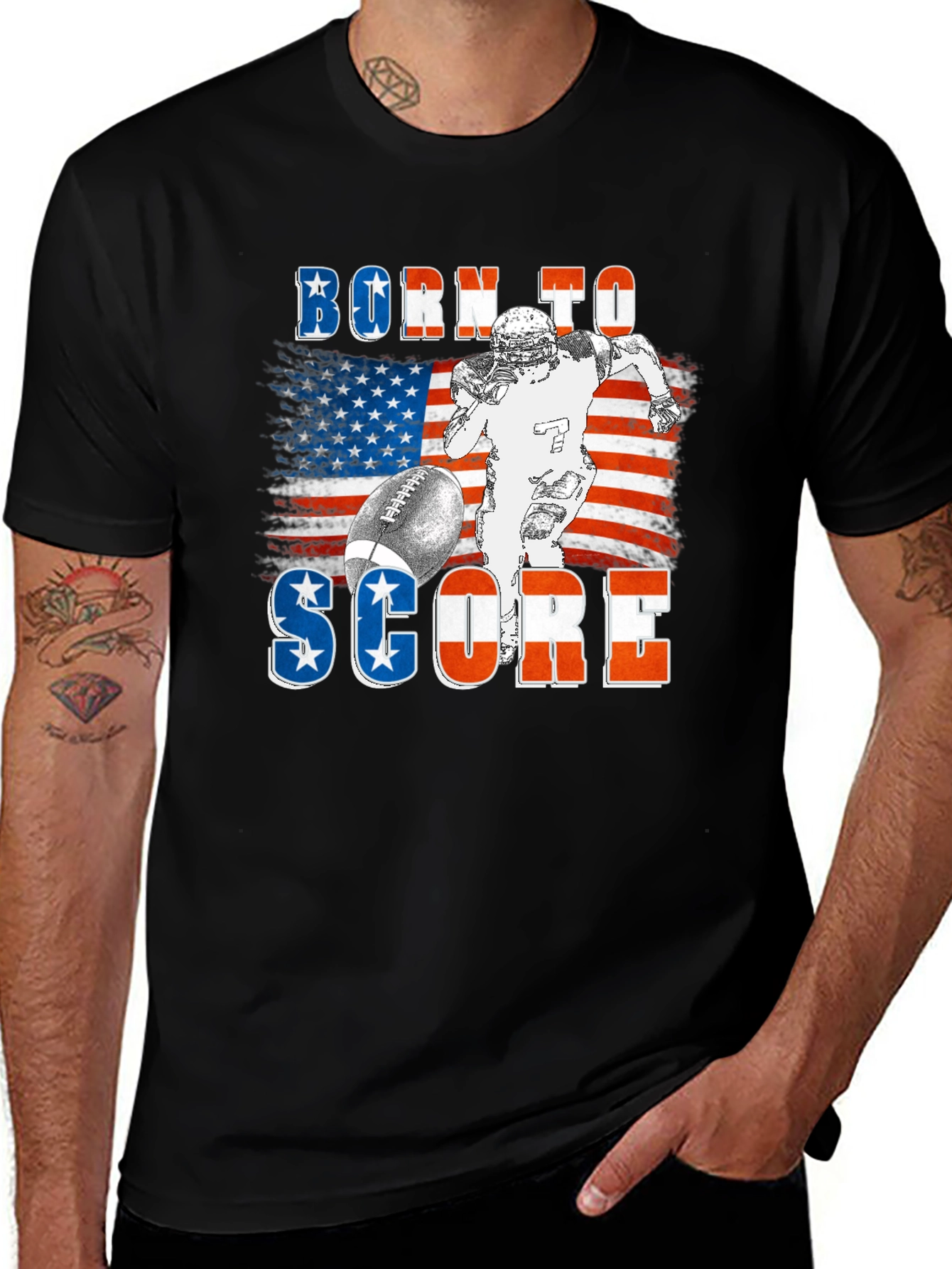 Black Born To Score Football USA Flag T-Shirt main image