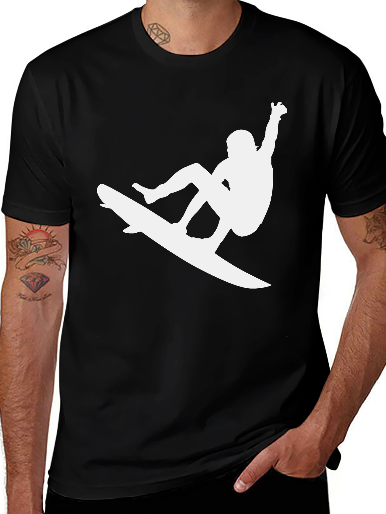 Variant 6 of Surfer Graphic Tee - Black Cotton T-Shirt