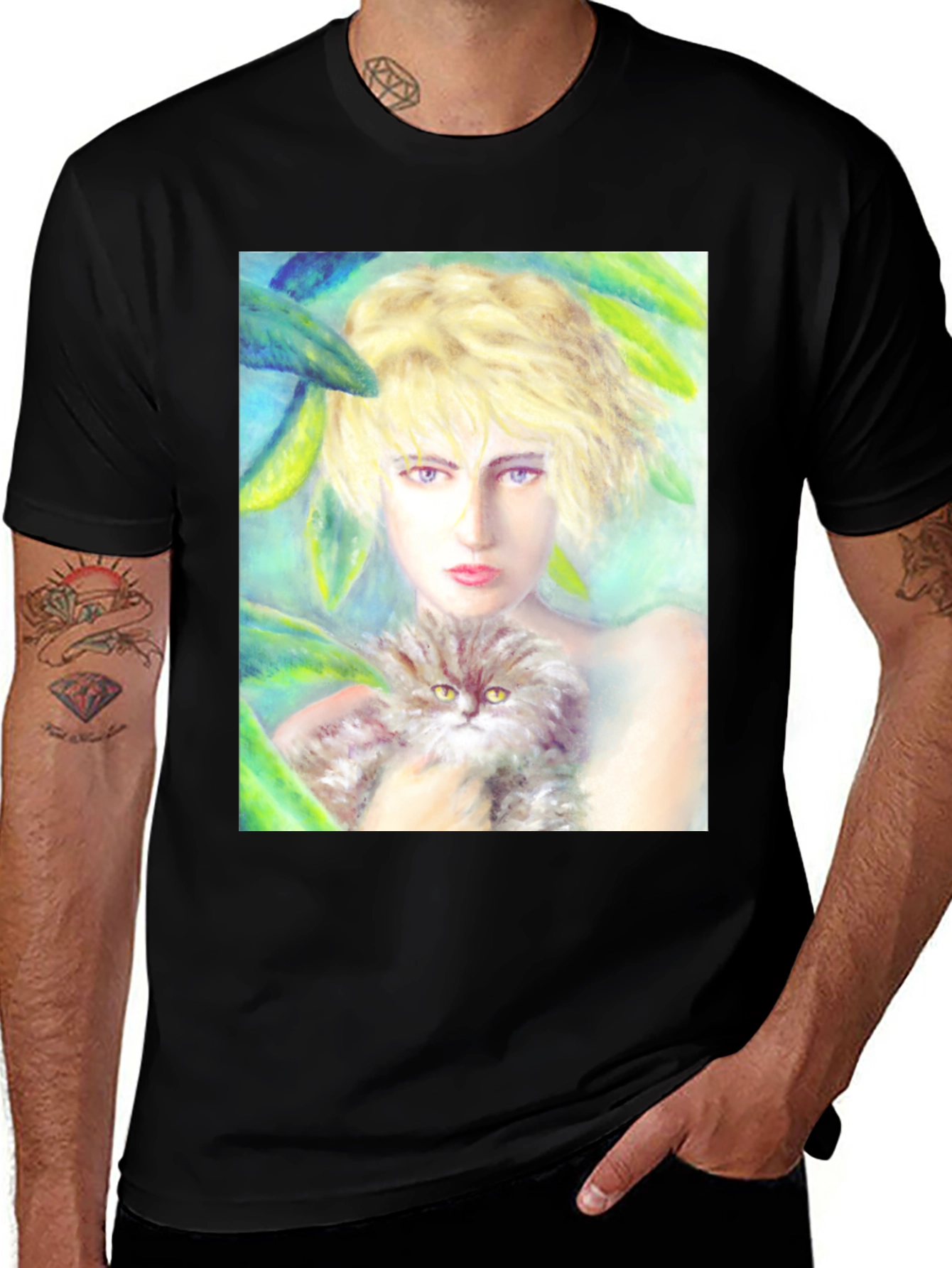 Variant 2 of Woman and Cat Portrait T-Shirt - Artsy, Unique