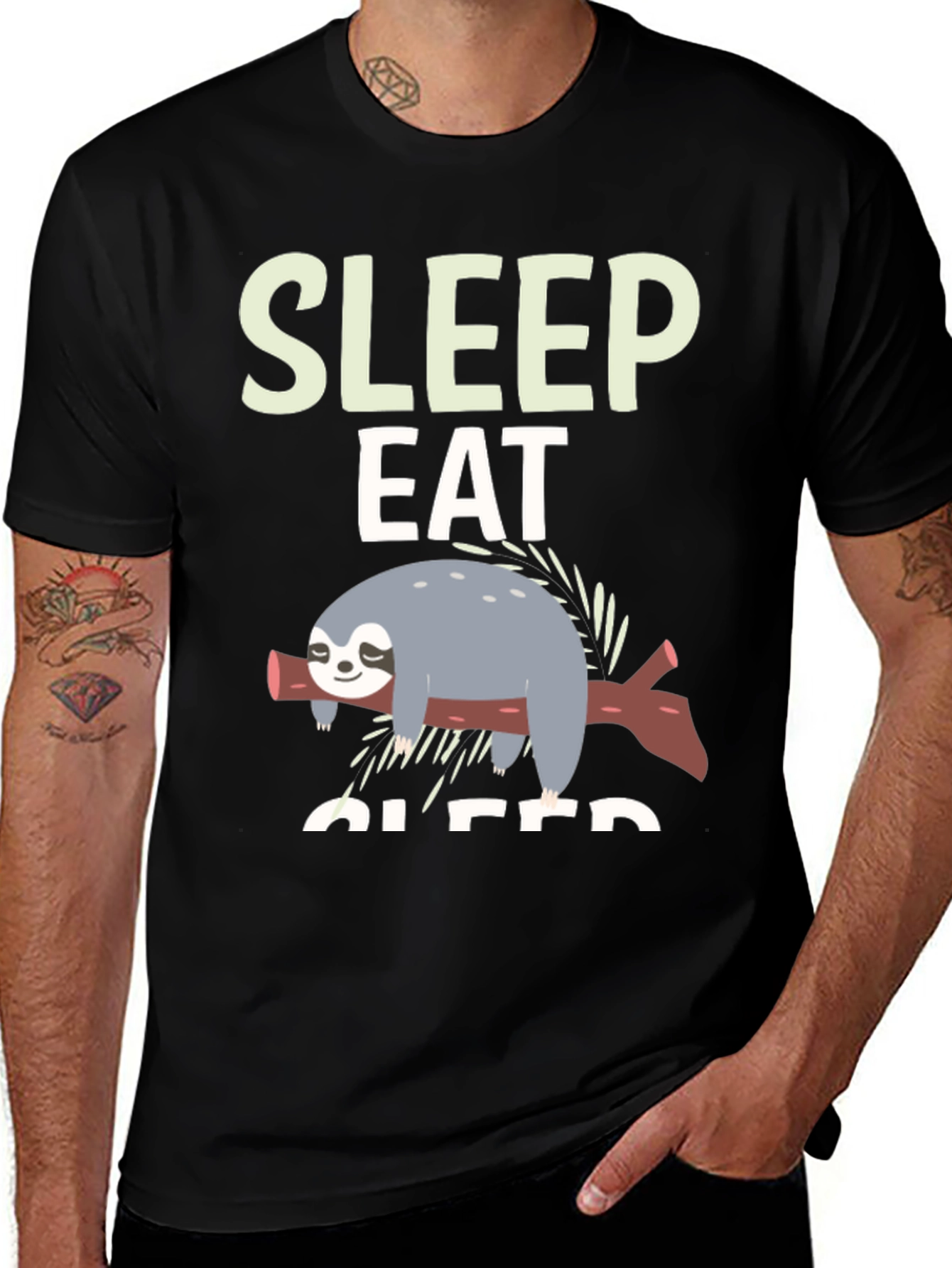 Black Sleep Eat Sloth Tee - Funny Relaxed Graphic T-Shirt main image
