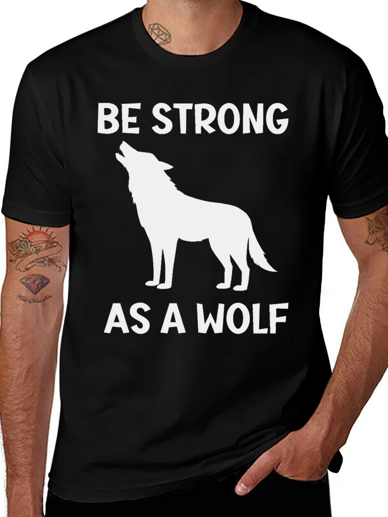 Variant 5 of Be Strong as a Wolf Graphic T-Shirt - Black