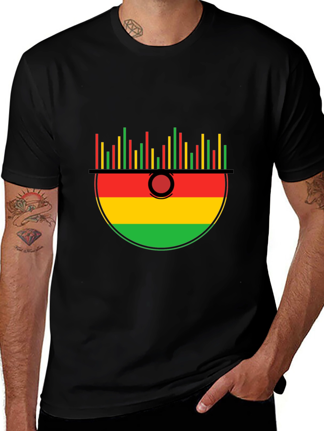 Variant 16 of Rasta Music Kalimba Graphic Tee - Black Cotton T-Shirt